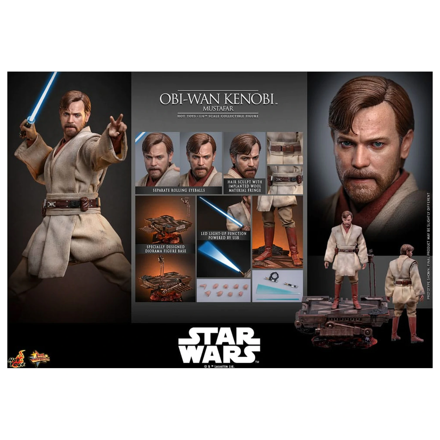 Star Wars: Episode III - Revenge of the Sith Film Meisterwerk Actionfigur 1/6 Obi-Wan Kenobi (Mustafar) 31 cm Produktfoto