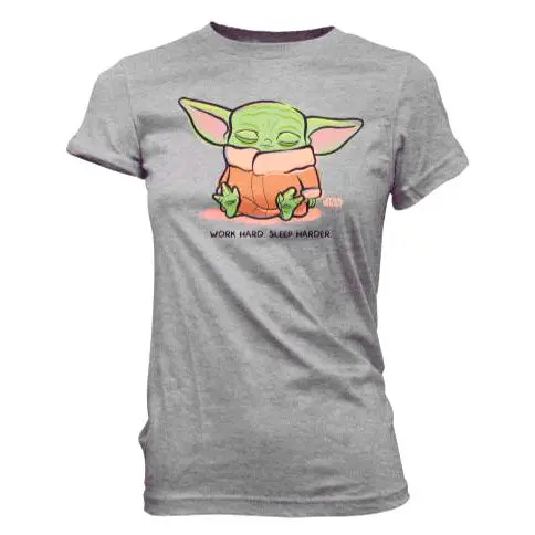 Star Wars Mandalorian Cute Yoda The Child Sleeping Grau Damen T-Shirt Produktfoto