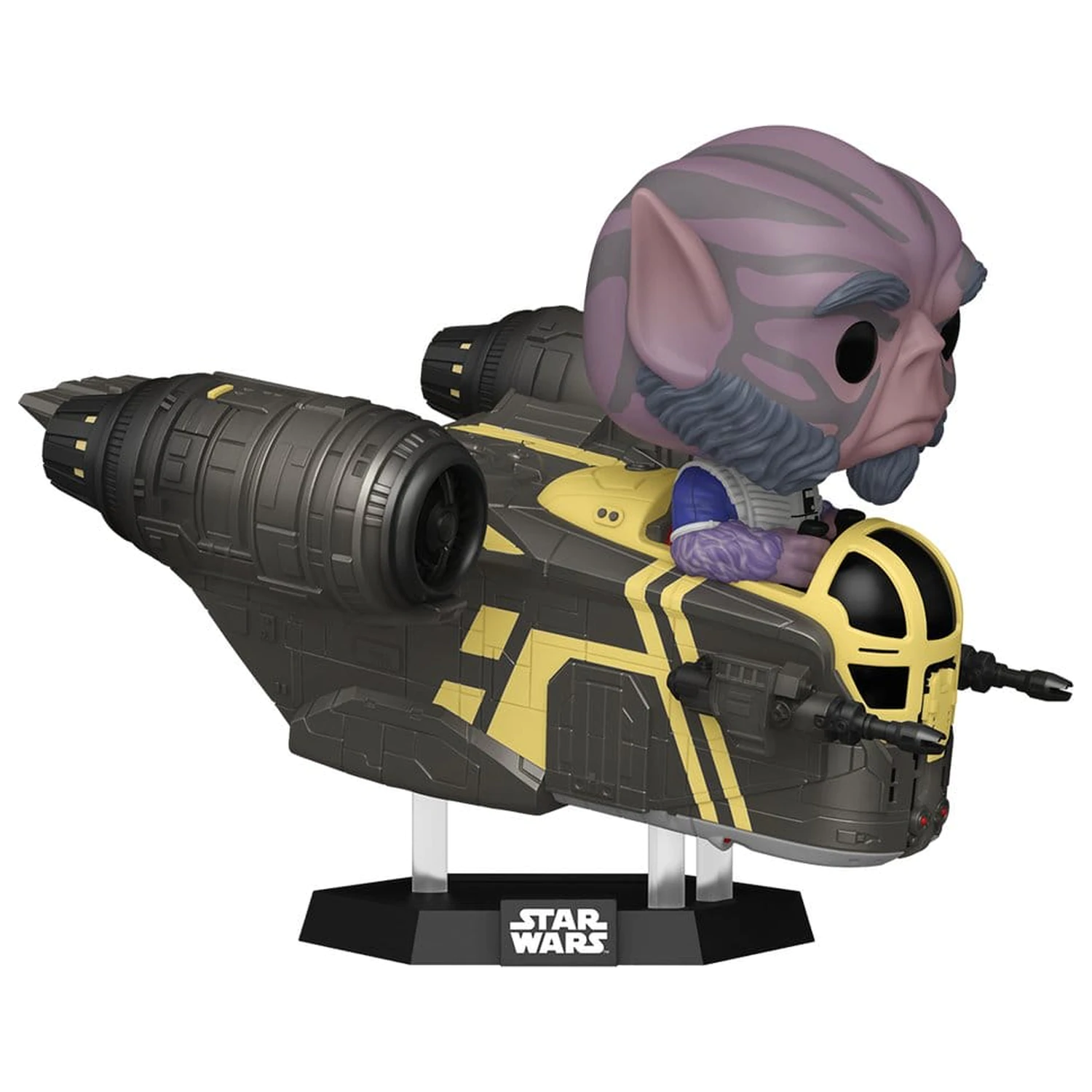 Star Wars: The Mandalorian and Grogu Funko POP! Rides Deluxe Vinyl Wackelkopffigur Zeb Orrelios in the Razor Crest Produktfoto