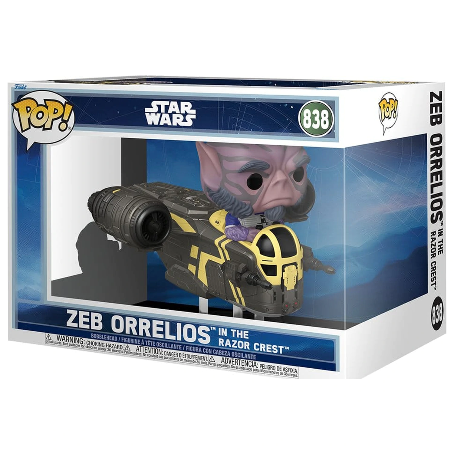Star Wars: The Mandalorian and Grogu Funko POP! Rides Deluxe Vinyl Wackelkopffigur Zeb Orrelios in the Razor Crest Produktfoto