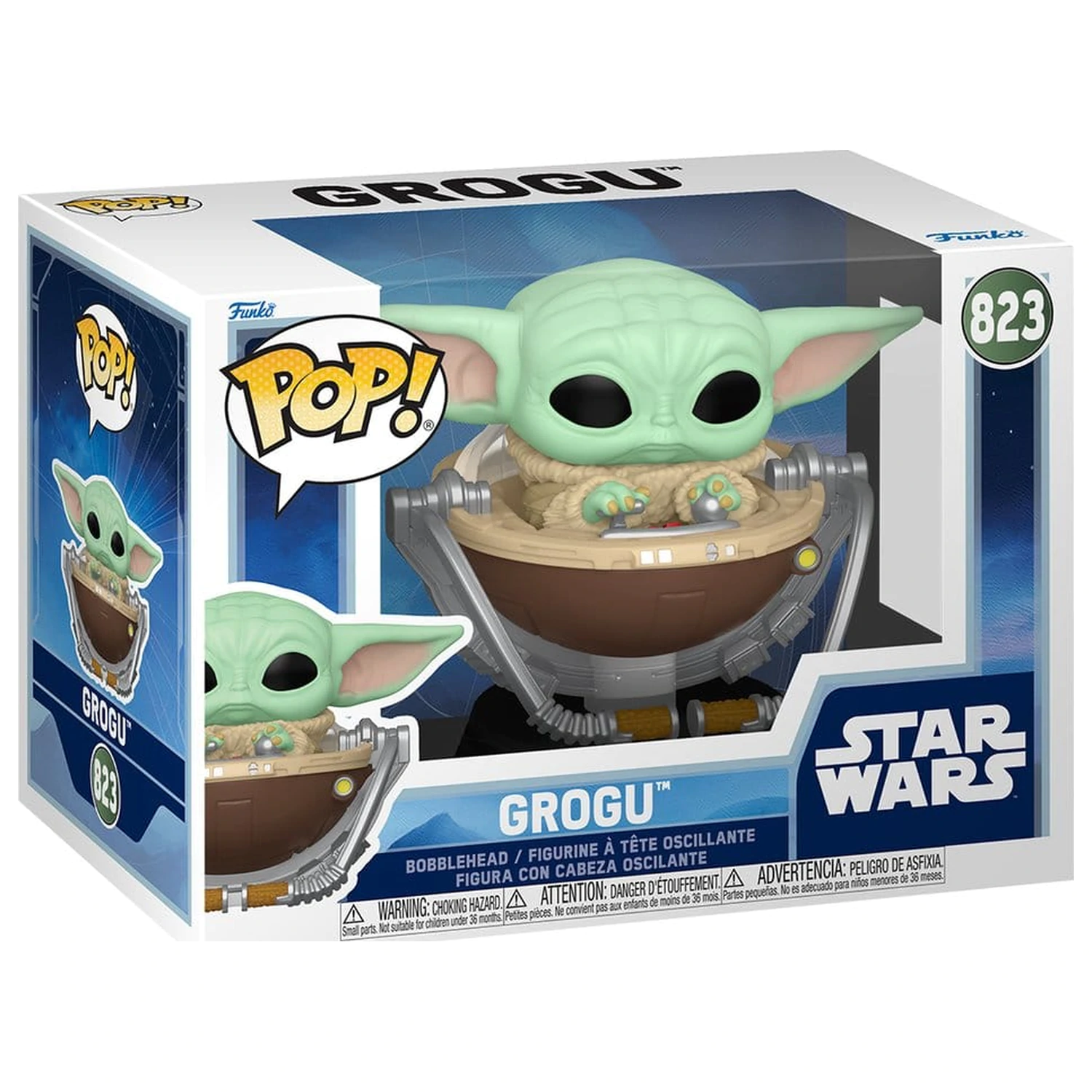 Star Wars: The Mandalorian and Grogu Funko POP! Vinyl Wackelkopf Figur Grogu in Kinderwagen 9 cm Produktfoto