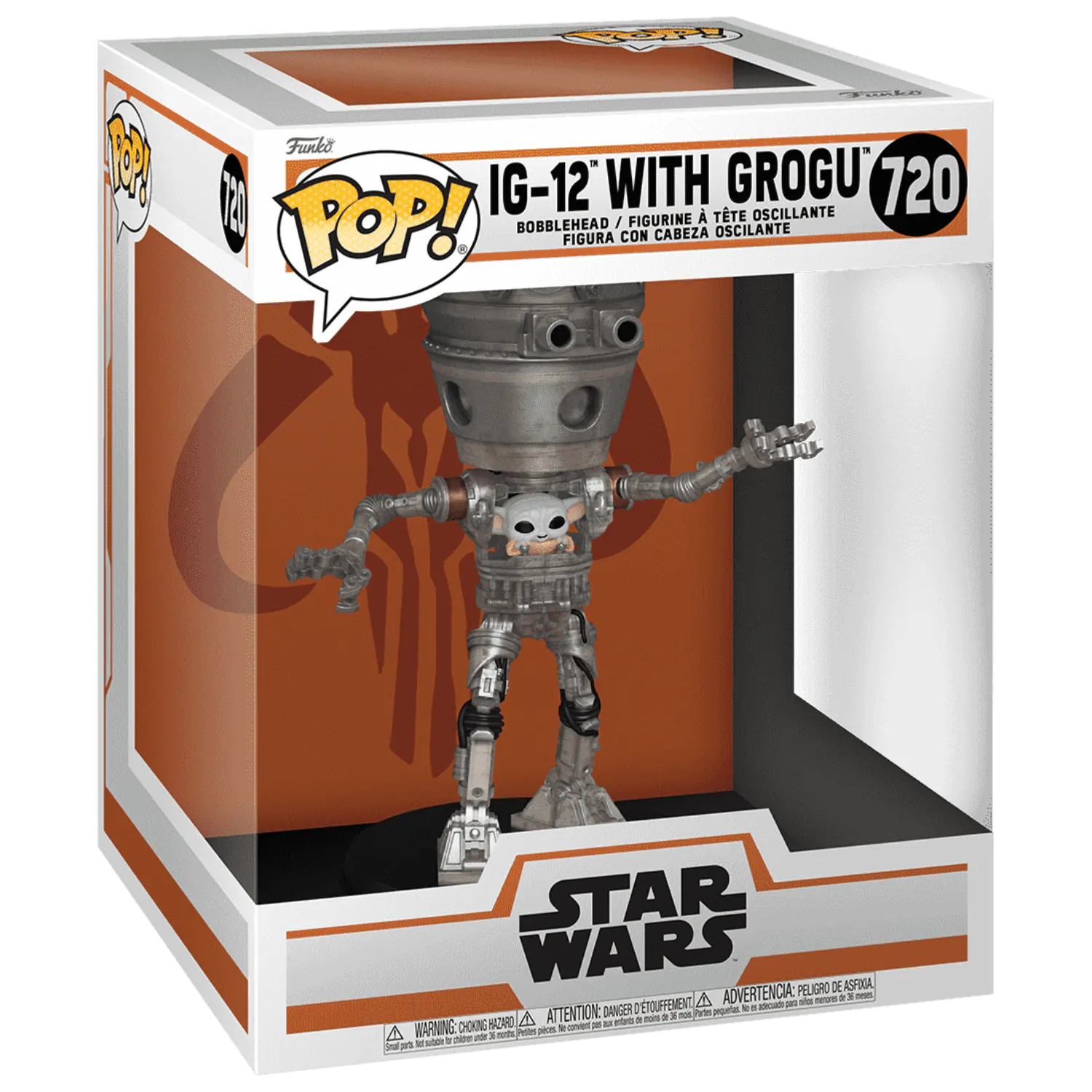 Star Wars: The Mandalorian Funko POP! Deluxe Vinyl Bobblehead Figur IG-12 with Grogu 17 cm Produktfoto