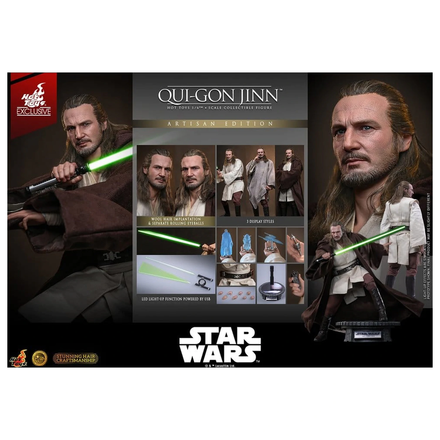 Star Wars: The Phantom Menace Movie Masterpiece Action-Figur 1/6 Qui-Gon Jinn (Artisan Edition) Hot Toys Exclusive 32 cm Produktfoto