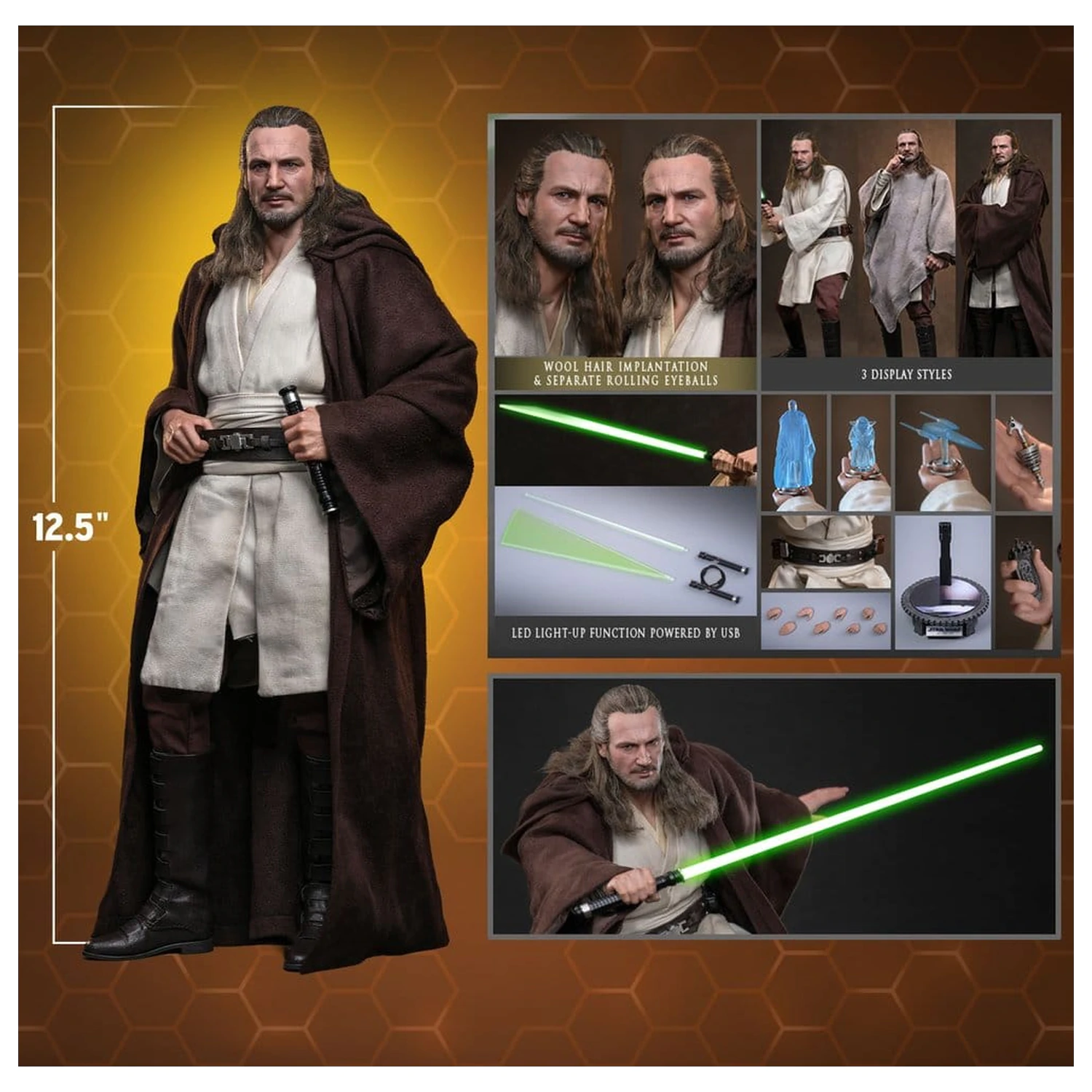Star Wars: The Phantom Menace Movie Masterpiece Action-Figur 1/6 Qui-Gon Jinn (Artisan Edition) Hot Toys Exclusive 32 cm Produktfoto