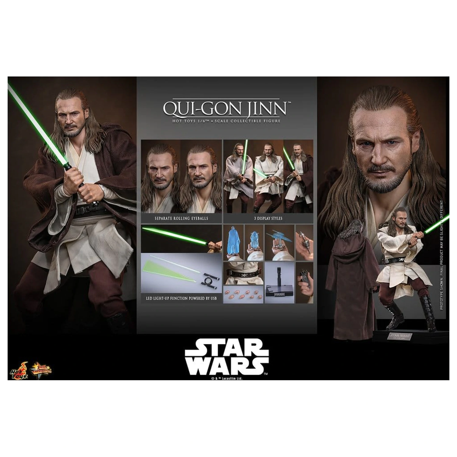 Star Wars: The Phantom Menace Movie Masterpiece Action-Figur 1/6 Qui-Gon Jinn (Artisan Edition) Hot Toys Exclusive 32 cm Produktfoto