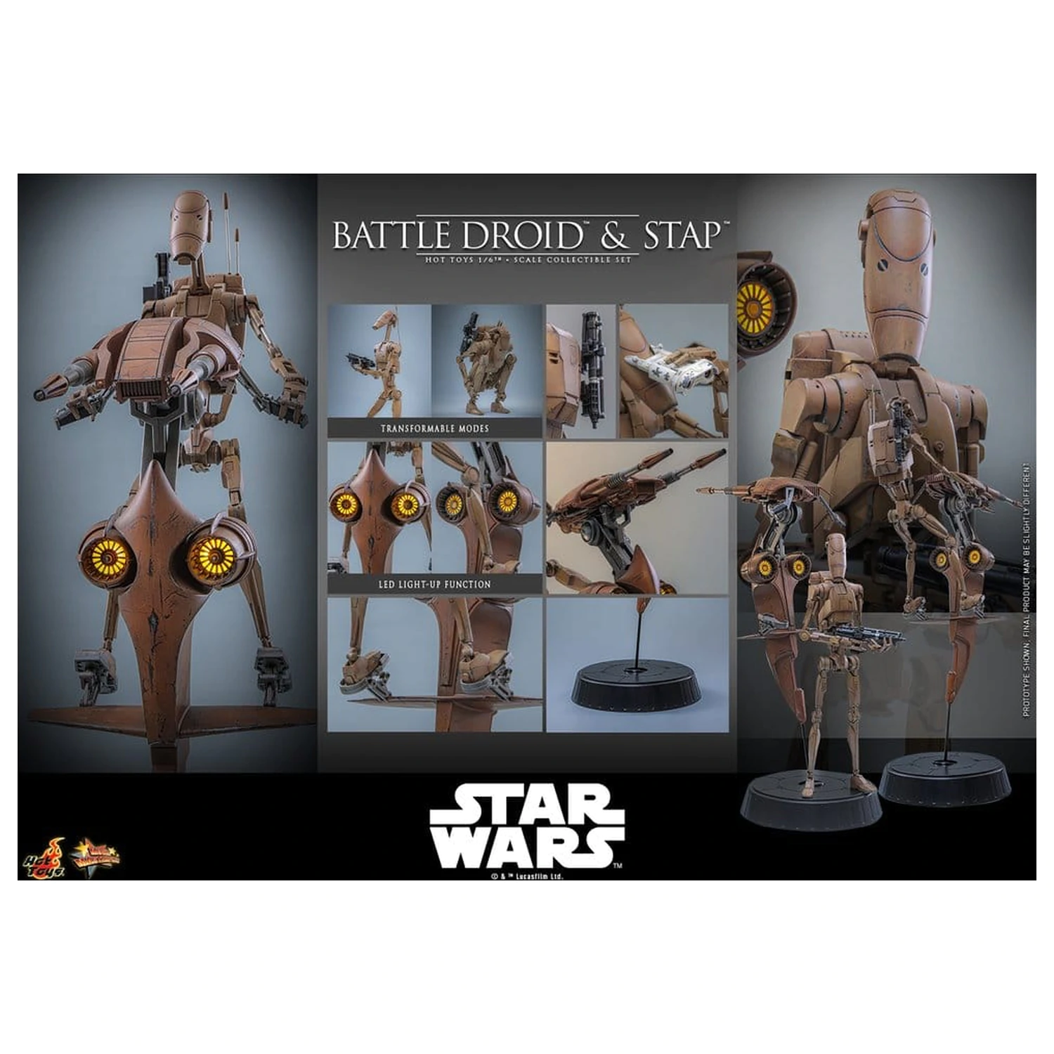 Star Wars: The Phantom Menace Movie Masterpiece Action-Figuren Set 1/6 Battle Droid & STAP 32 cm Produktfoto