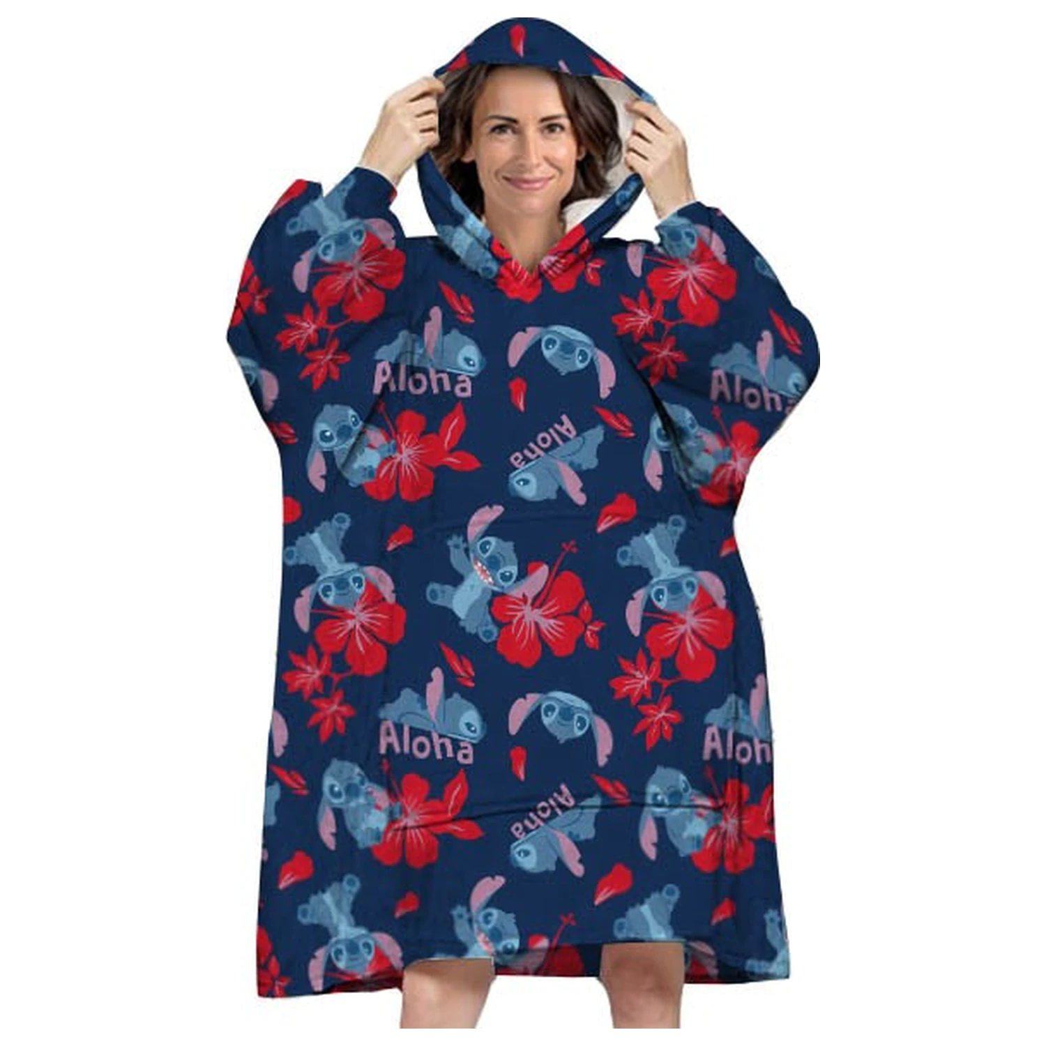 Stitch Aloha Erwachsenen Tragbare Plüsch-Fleece-Decken-Poncho Produktfoto