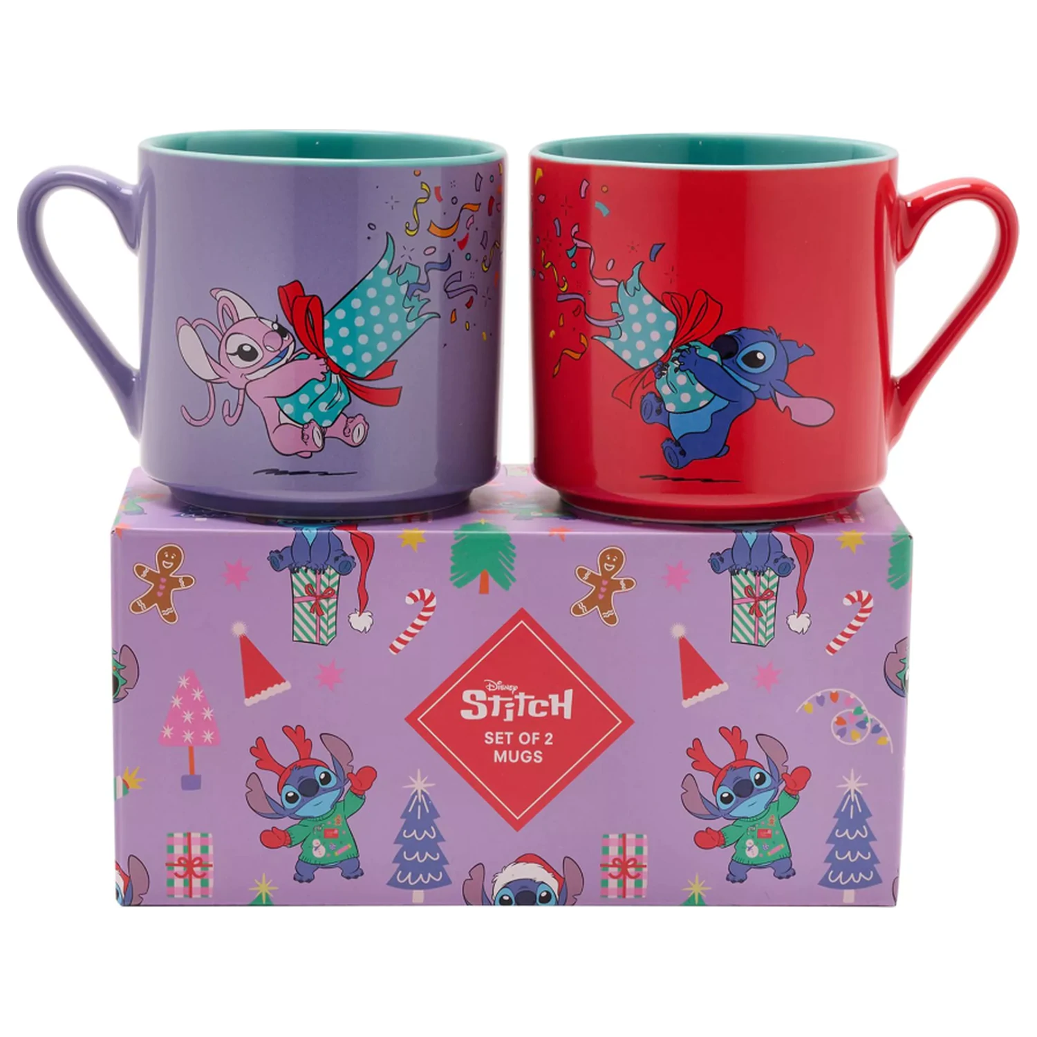 Stitch & Angel Merry Everything Set aus 2 farbigen Tassen Produktfoto