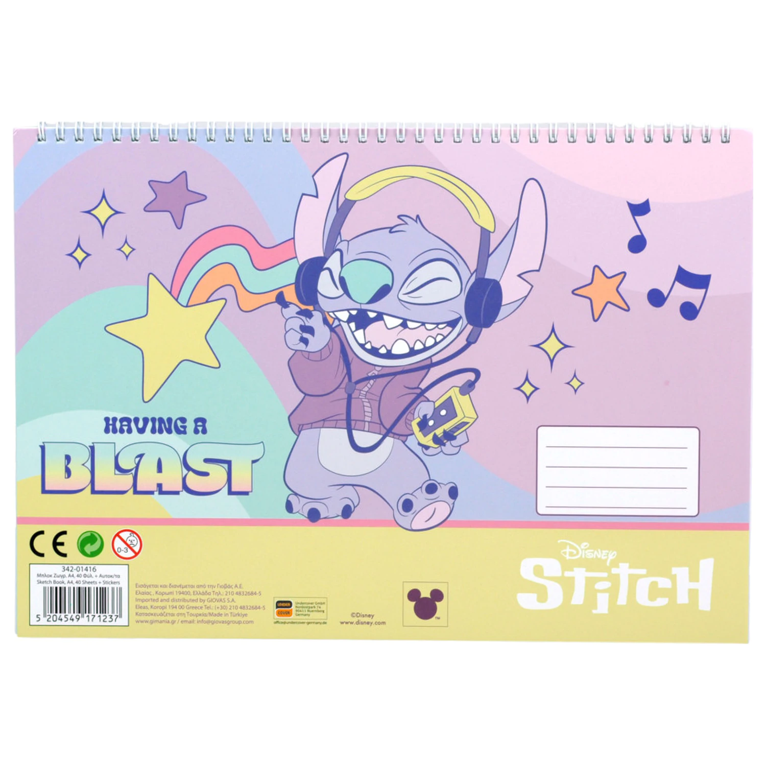 Stitch Blast A/4 Spiral Skizzenbuch 40 Blätter mit Stickern Produktfoto