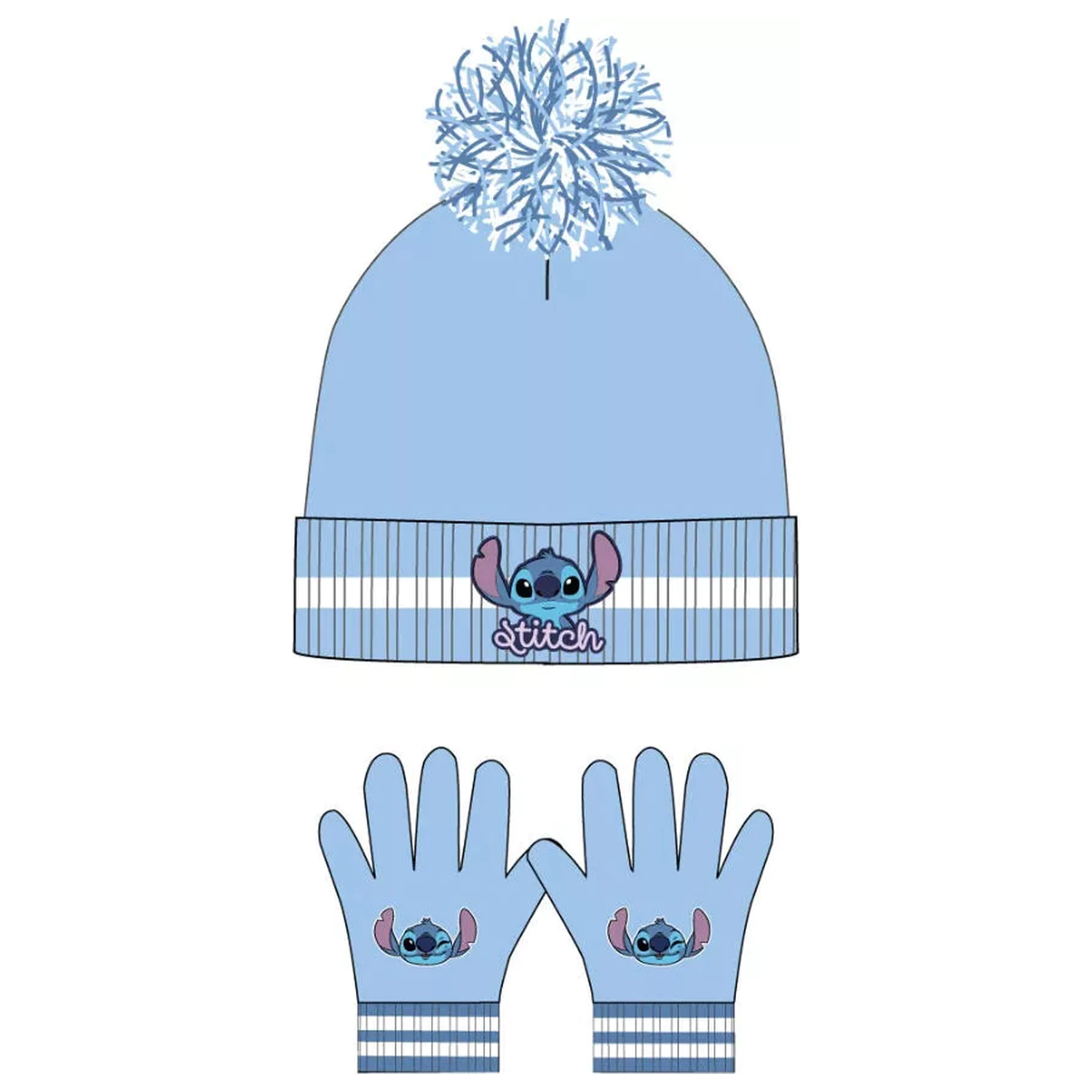 Stitch Blauer Kinder Mütze + Handschuhe Set Produktfoto