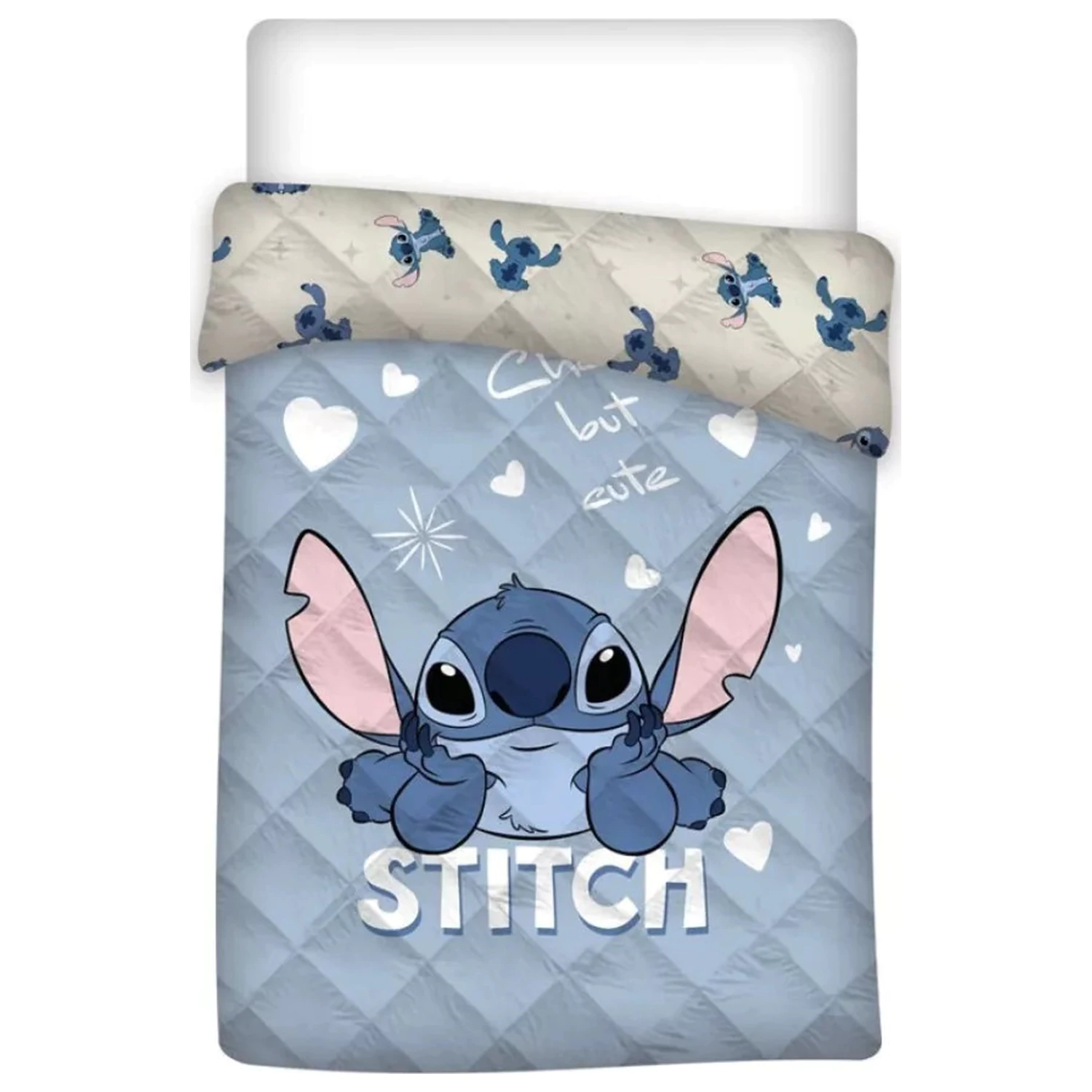 Lilo and Stitch niedliche blaue gesteppte Tagesdecke, Bettdecke Produktfoto