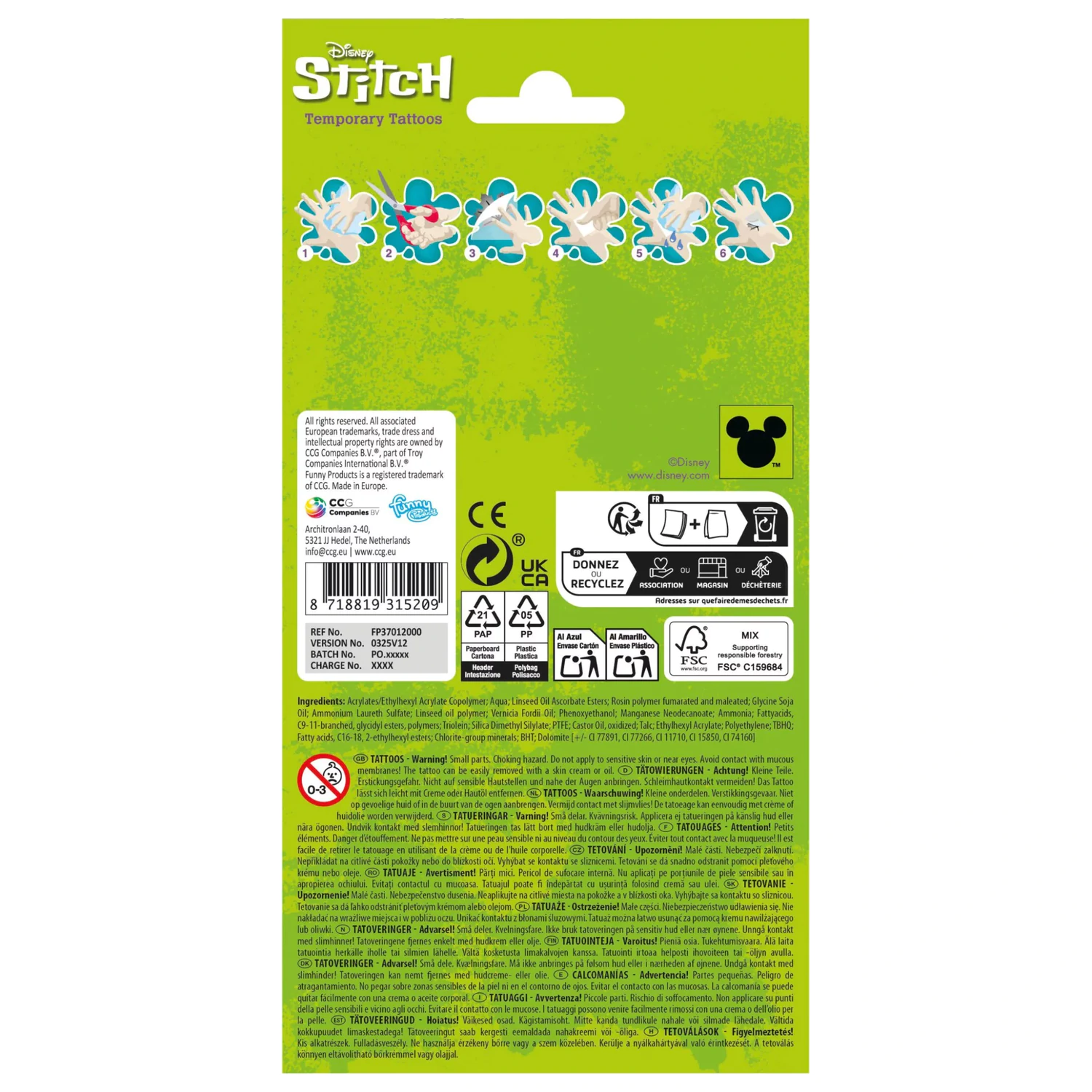 Stitch Extrovert Temporary Tattoo 12er-Pack Produktfoto
