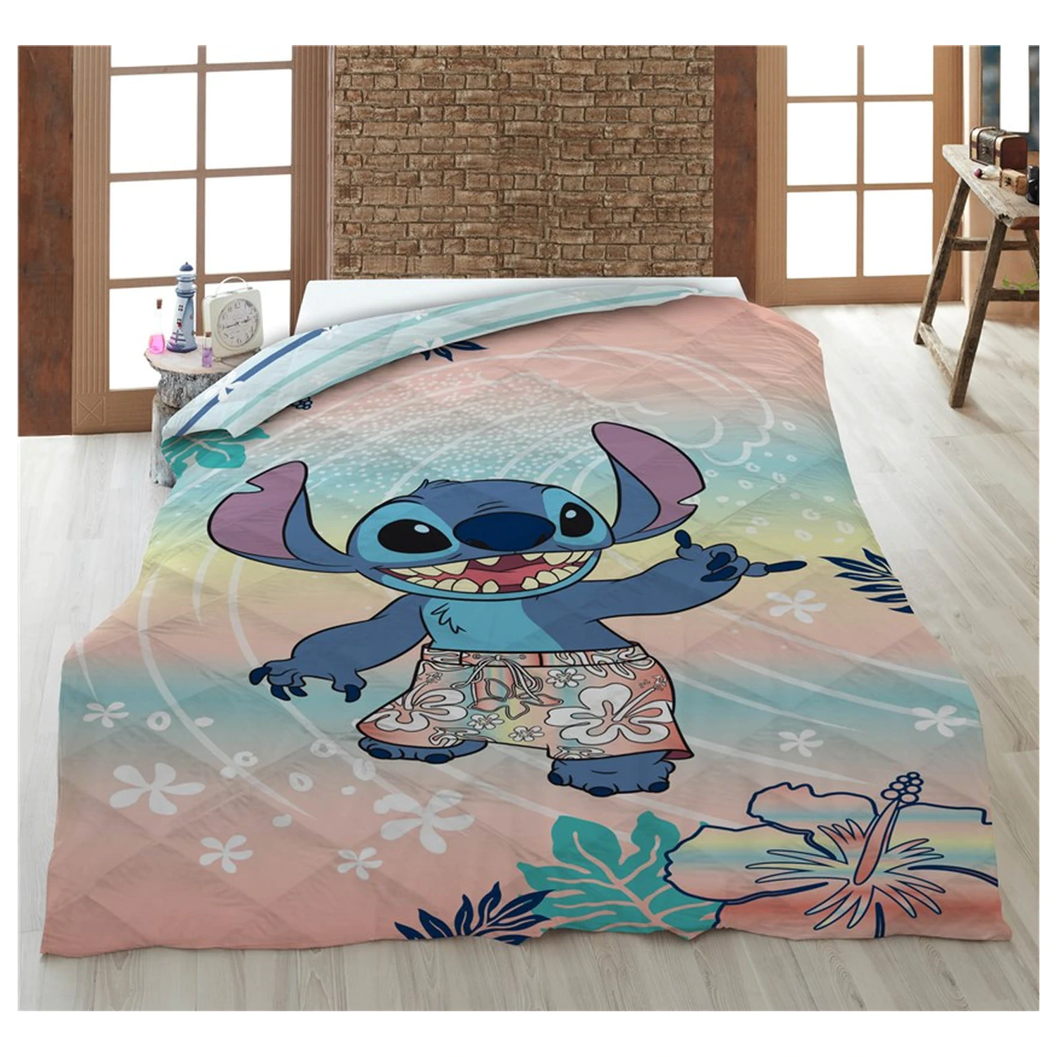 Stitch Hawaiian Dream gesteppte Tagesdecke, Bettdecke 140x200cm Produktfoto