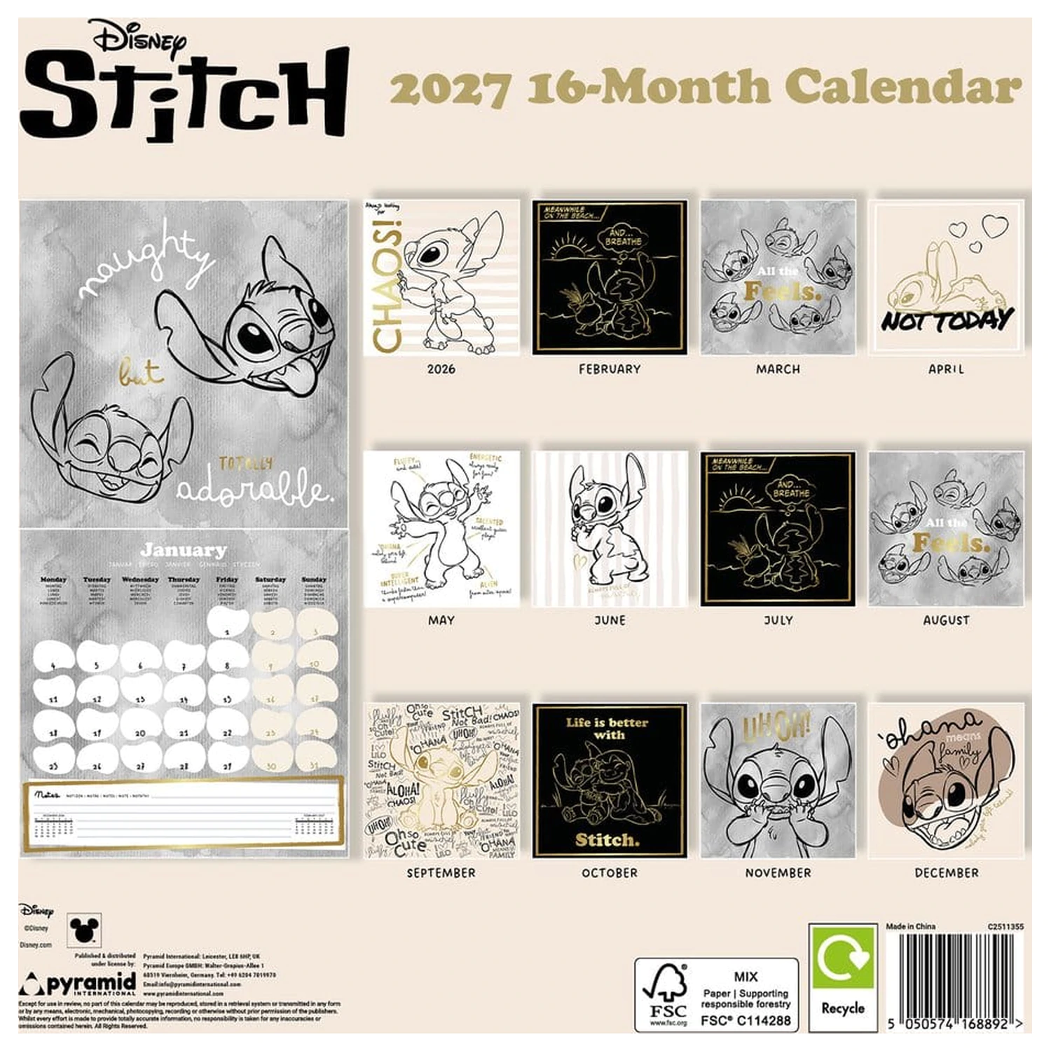 Stitch Kalender Life is Better with Stitch 2027 30 x 30 cm Produktfoto