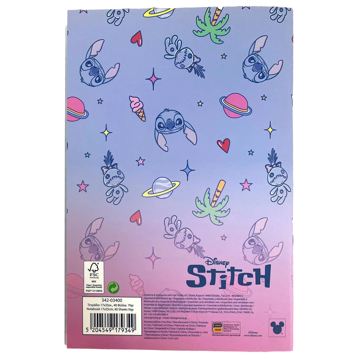Stitch Palm B/5 liniertes Notizbuch 40 Seiten Produktfoto