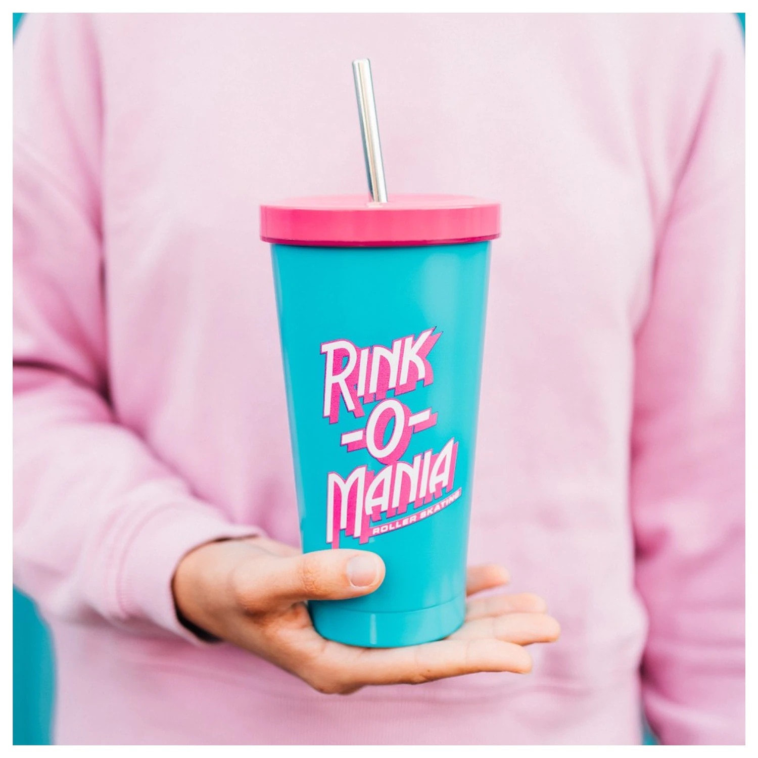 Stranger Things Rink-O-Mania Glas mit Strohhalm 550ml Produktfoto