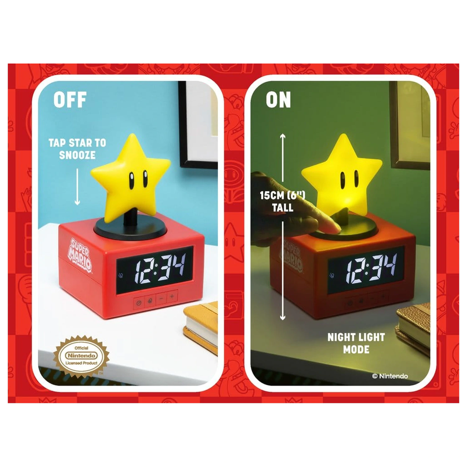 Super Mario Icon Wecker Super Star 15 cm Produktfoto