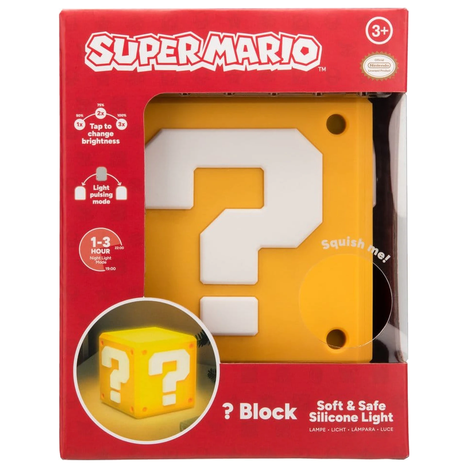 Super Mario SquishyGlo Silikon Licht Frageblock 13 cm Produktfoto