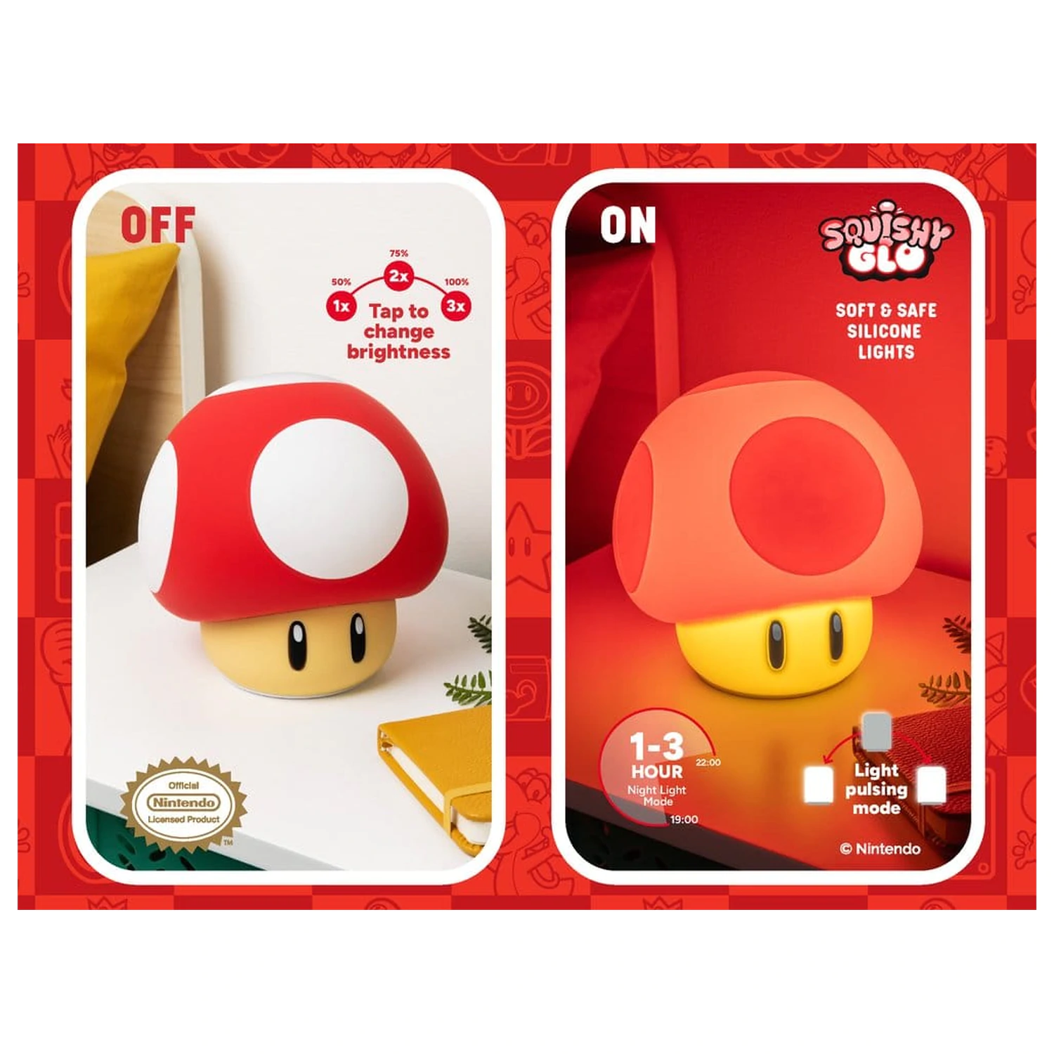 Super Mario SquishyGlo Silikon Licht Super Mushroom 15 cm Produktfoto