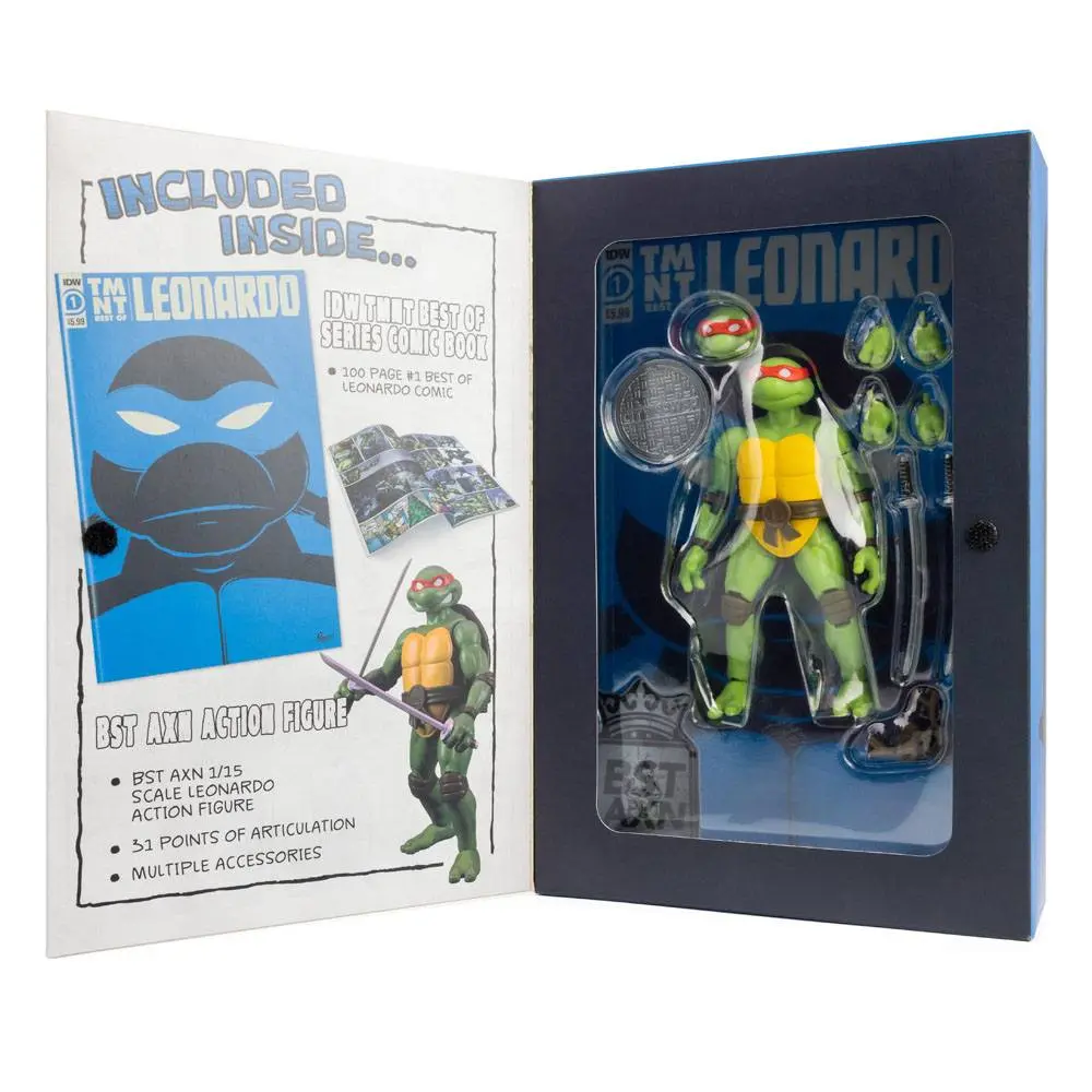 Teenage Mutant Ninja Turtles BST AXN x IDW Actionfigur & Comic Leonardo Exclusive 13 cm Produktfoto