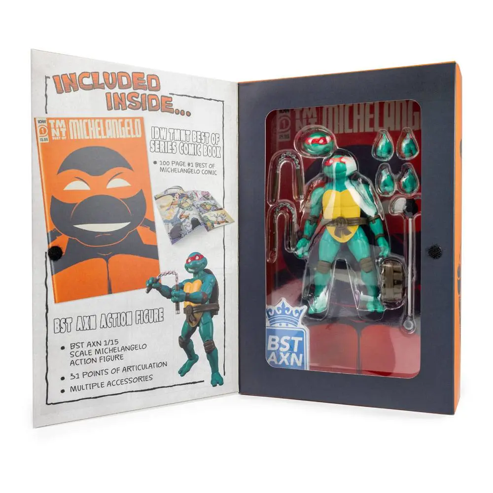 Teenage Mutant Ninja Turtles BST AXN x IDW Actionfigur & Comic Michelangelo Exclusive 13 cm Produktfoto