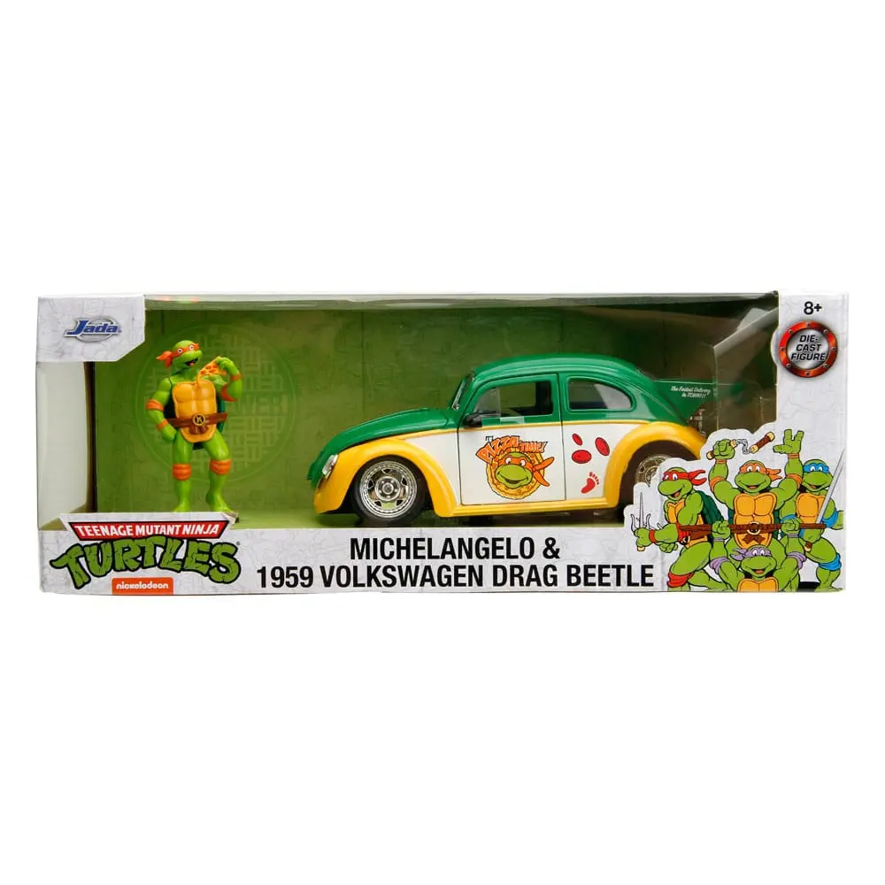 Teenage Mutant Ninja Turtles Hollywood Rides Diecast Modell 1/24 VW Drag Beetle mit Michelangelo Figur Produktfoto