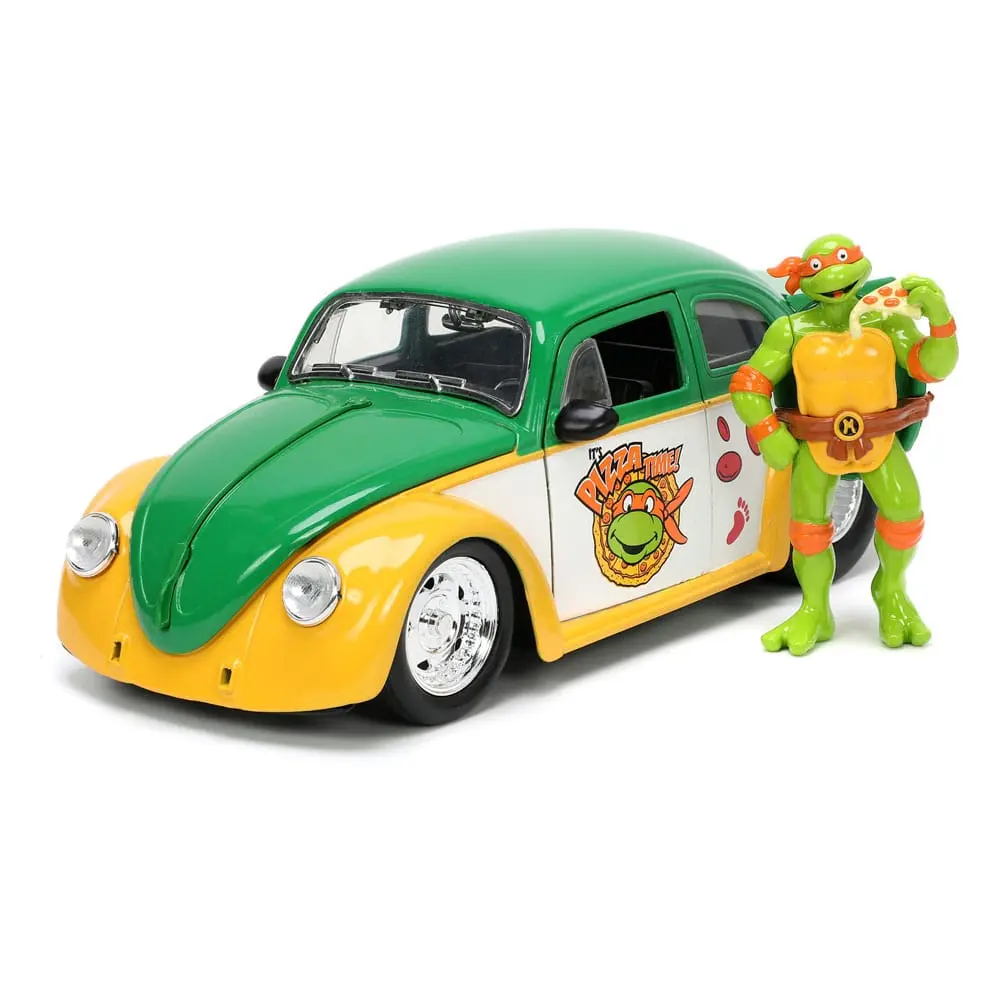 Teenage Mutant Ninja Turtles Hollywood Rides Diecast Modell 1/24 VW Drag Beetle mit Michelangelo Figur Produktfoto