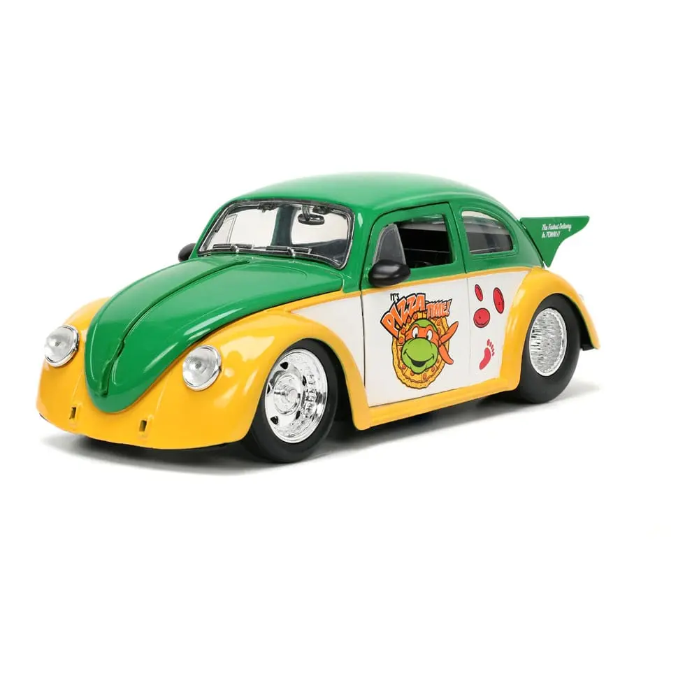 Teenage Mutant Ninja Turtles Hollywood Rides Diecast Modell 1/24 VW Drag Beetle mit Michelangelo Figur Produktfoto