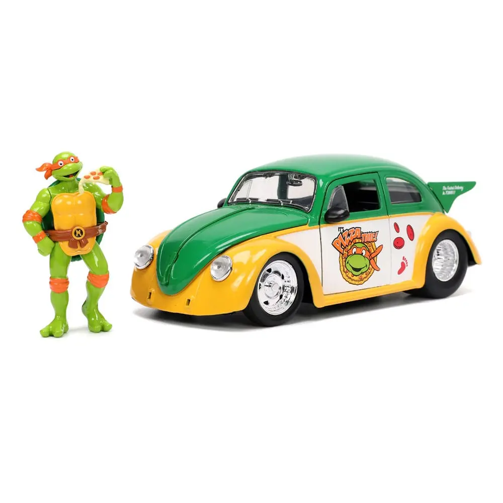 Teenage Mutant Ninja Turtles Hollywood Rides Diecast Modell 1/24 VW Drag Beetle mit Michelangelo Figur Produktfoto