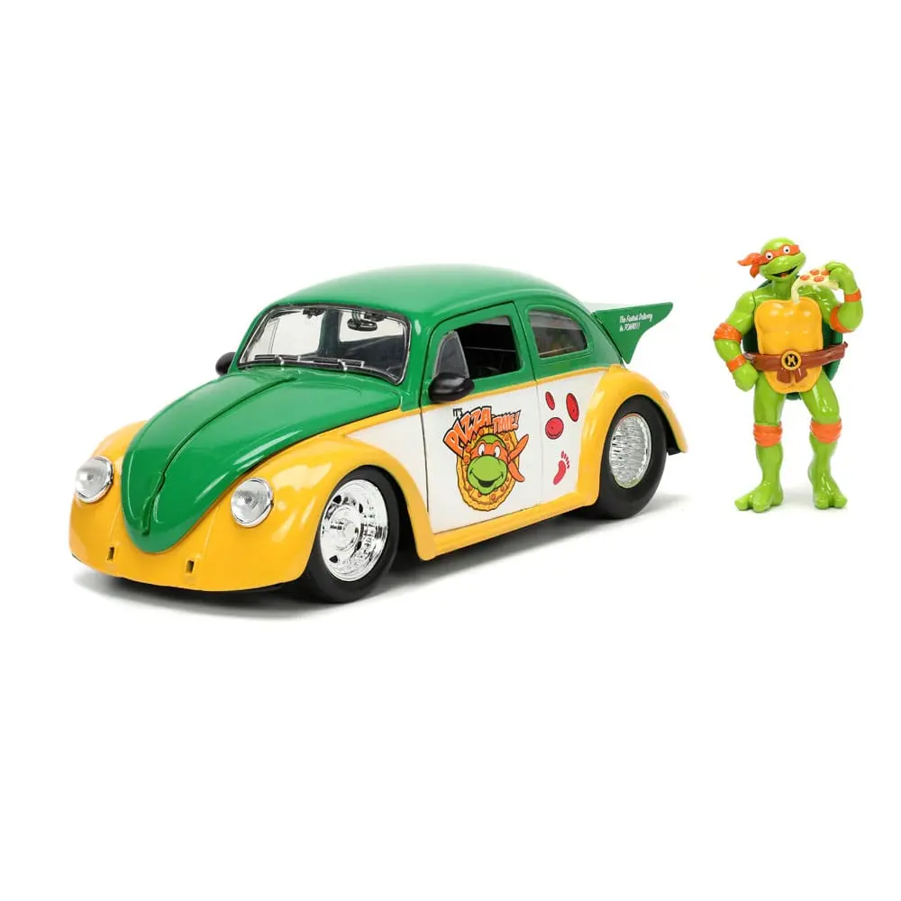 Teenage Mutant Ninja Turtles Hollywood Rides Diecast Modell 1/24 VW Drag Beetle mit Michelangelo Figur Produktfoto