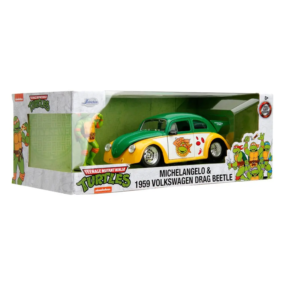 Teenage Mutant Ninja Turtles Hollywood Rides Diecast Modell 1/24 VW Drag Beetle mit Michelangelo Figur Produktfoto