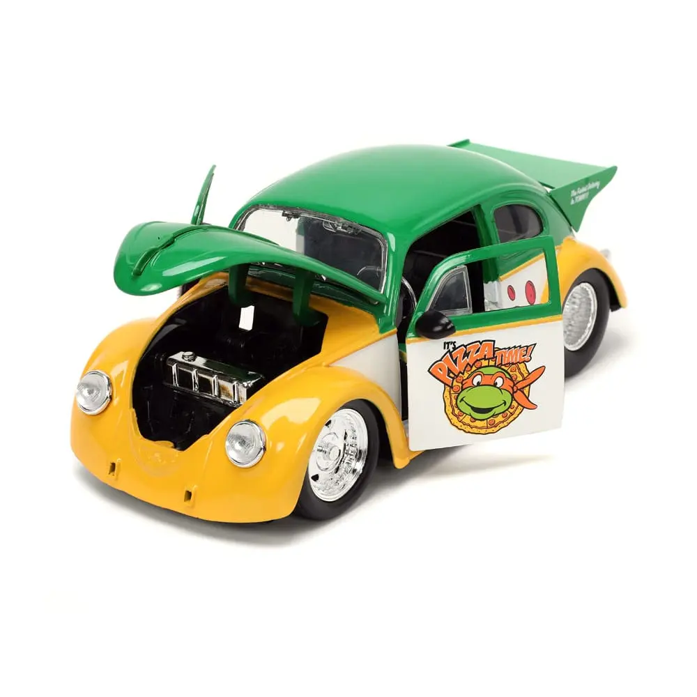 Teenage Mutant Ninja Turtles Hollywood Rides Diecast Modell 1/24 VW Drag Beetle mit Michelangelo Figur Produktfoto