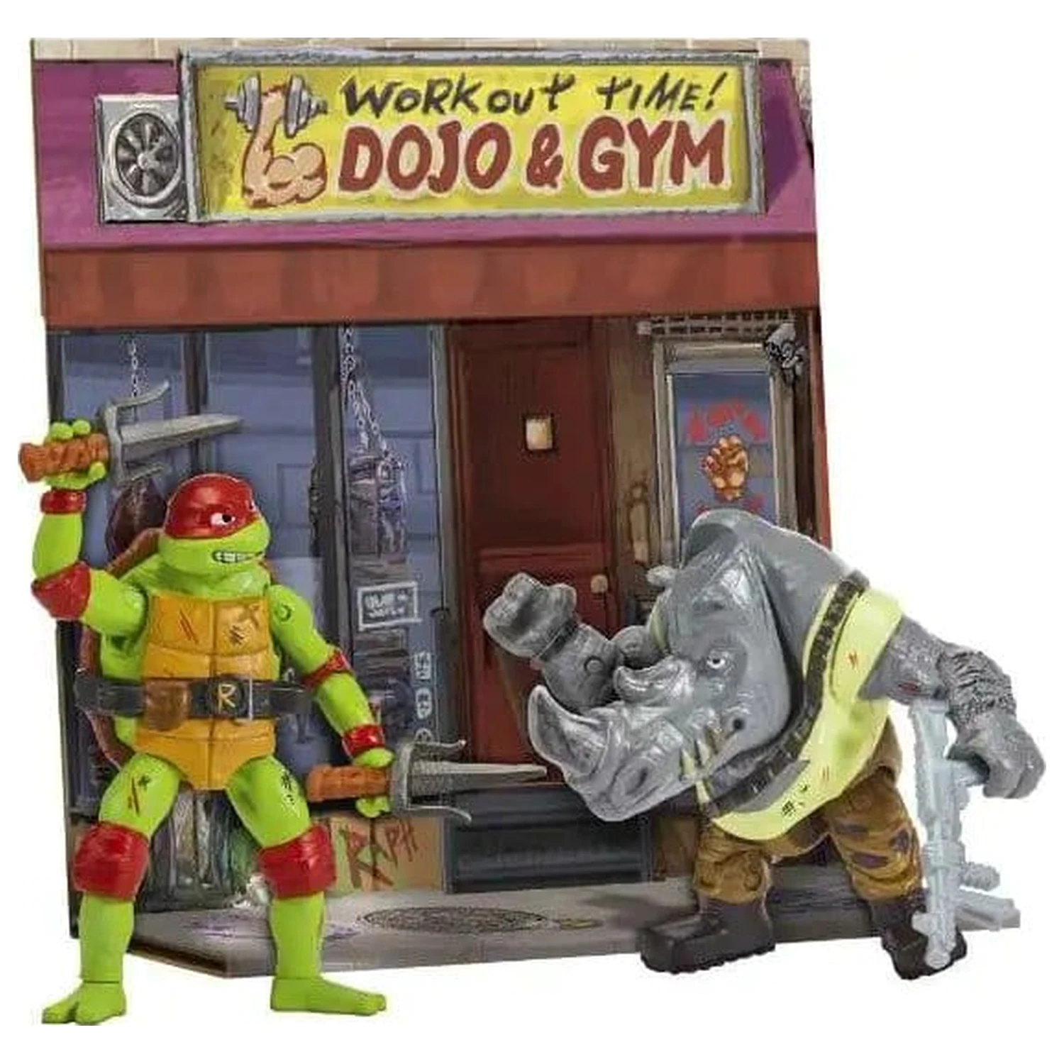 Teenage Mutant Ninja Turtles: Mutant Mayhem Battle Pack Actionfiguren Raphael vs. Rocksteady 11 cm Produktfoto