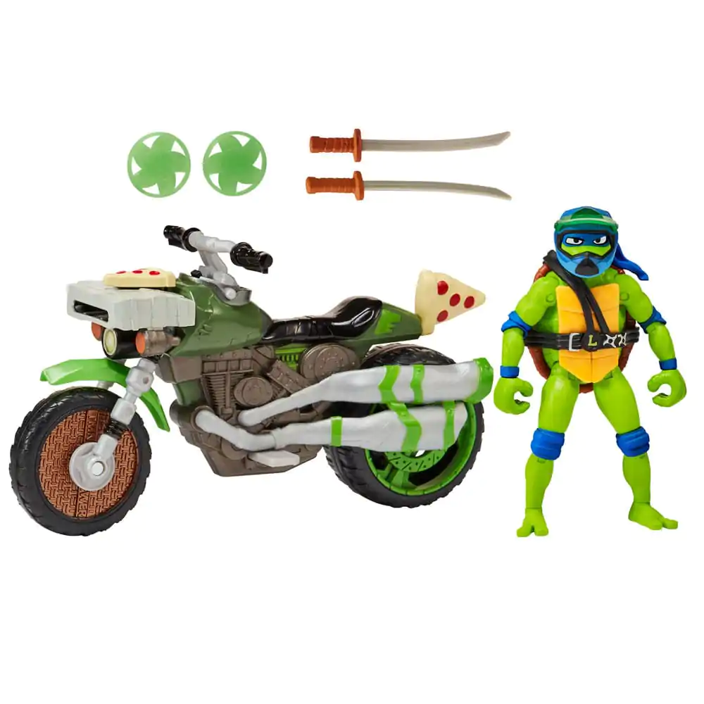 Teenage Mutant Ninja Turtles: Mutant Mayhem Drive N Kick Actionfigur Leonardo & Motorrad 11 cm Produktfoto
