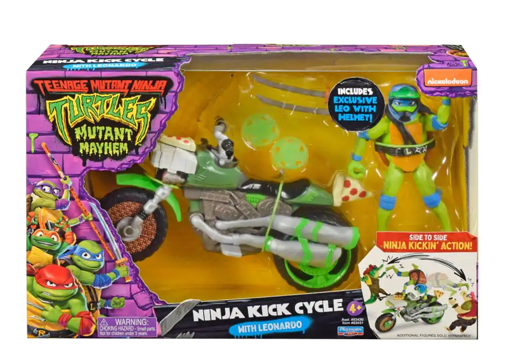 Teenage Mutant Ninja Turtles: Mutant Mayhem Drive N Kick Actionfigur Leonardo & Motorrad 11 cm Produktfoto