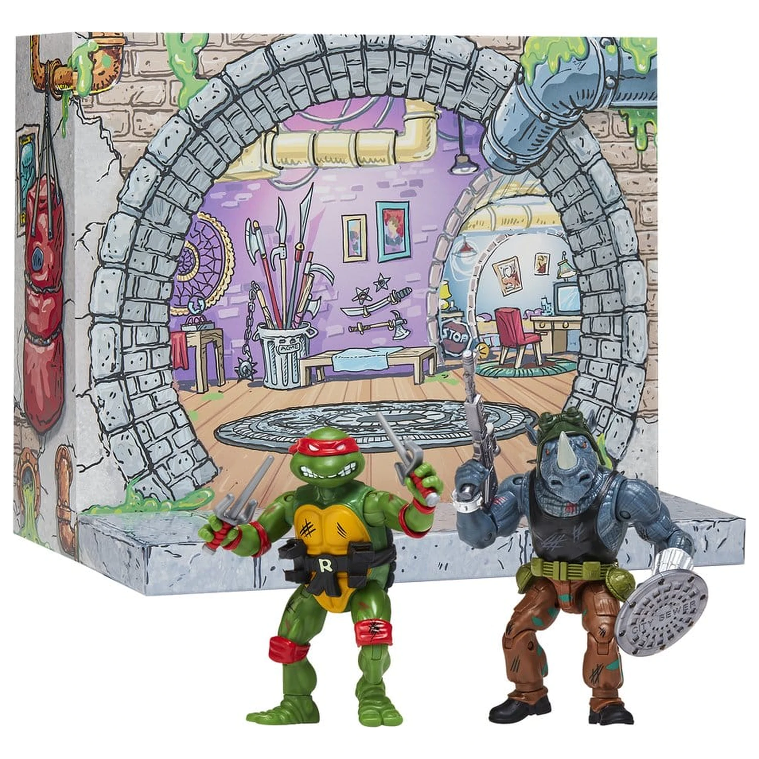 Teenage Mutant Ninja Turtles: Remastered Action-Figuren Raphael gegen Rocksteady Produktfoto