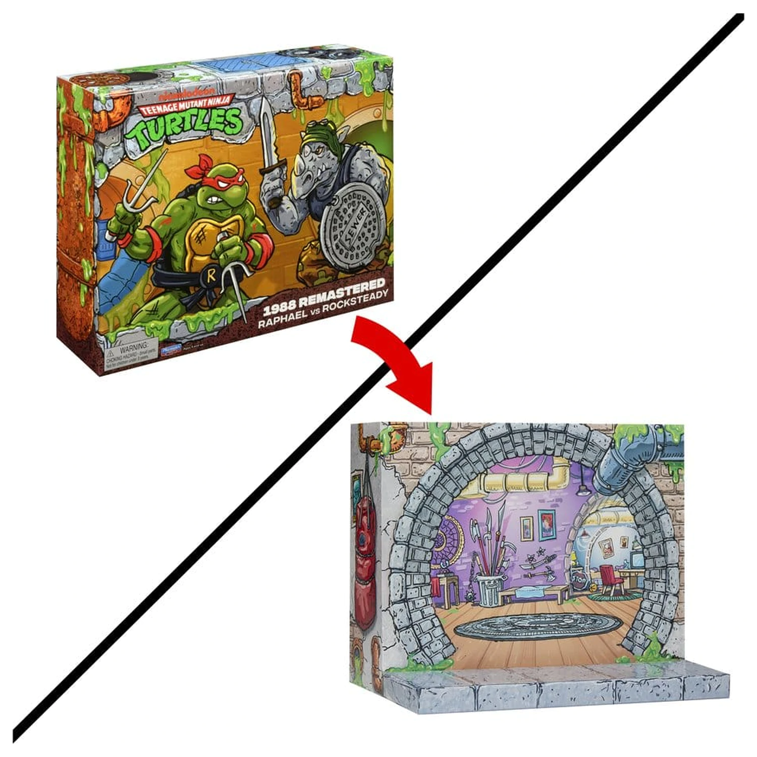 Teenage Mutant Ninja Turtles: Remastered Action-Figuren Raphael gegen Rocksteady Produktfoto