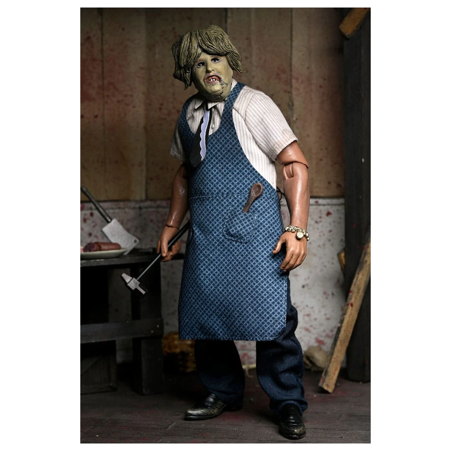Texas Chainsaw Massacre bekleidete Actionfigur Leatherface mit Old Lady Mask 20 cm Produktfoto