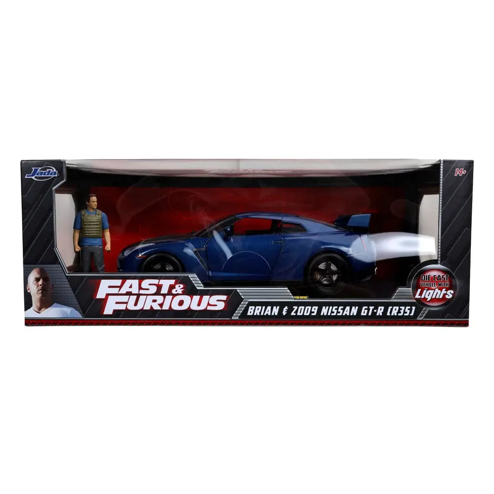 The Fast and Furious Diecast Modell Hollywood Rides 1/18 2009 Nissan Skyline GT-R R35 mit Brian Figur Produktfoto