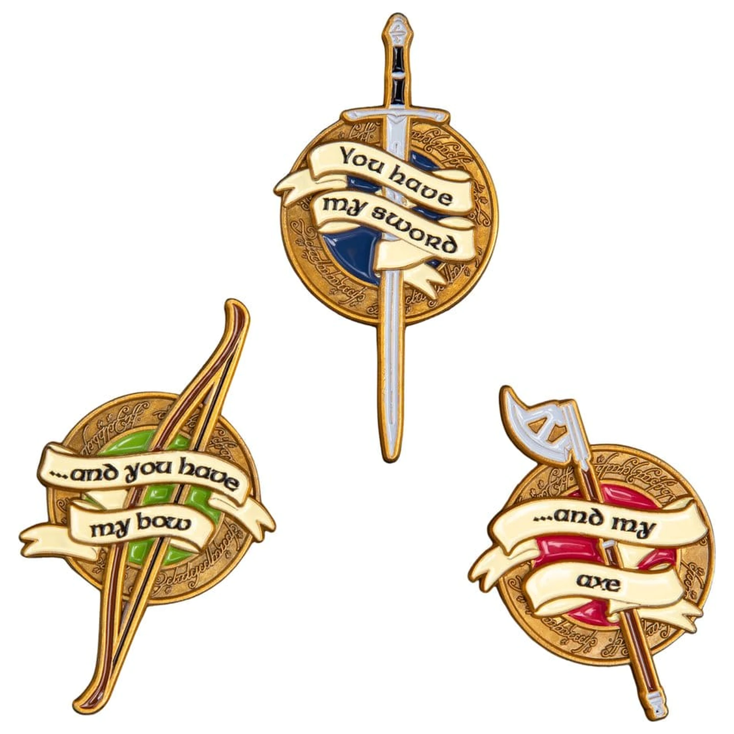 The Lord of the Rings Trilogy Pin Set Waffen der Fellowship Produktfoto