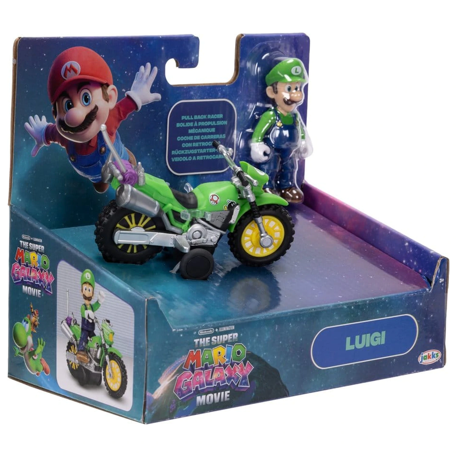 The Super Mario Galaxy Movie Actionfigur mit Rückziehmotorrad Luigi 6 cm Produktfoto