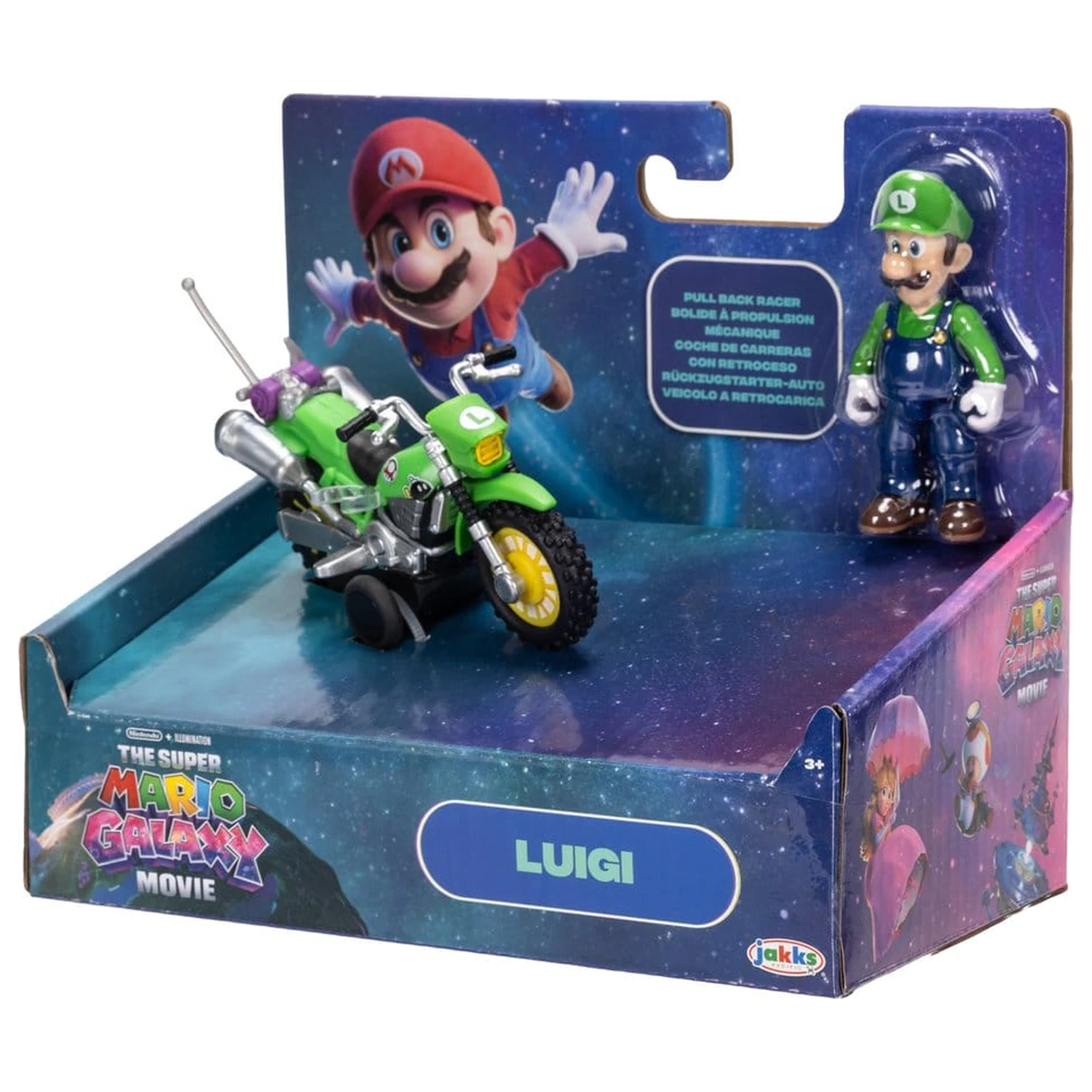 The Super Mario Galaxy Movie Actionfigur mit Rückziehmotorrad Luigi 6 cm Produktfoto