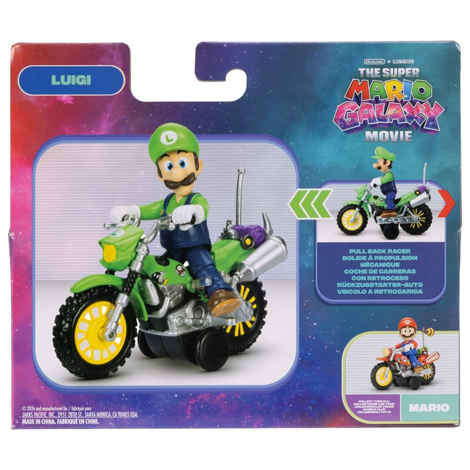 The Super Mario Galaxy Movie Actionfigur mit Rückziehmotorrad Luigi 6 cm Produktfoto