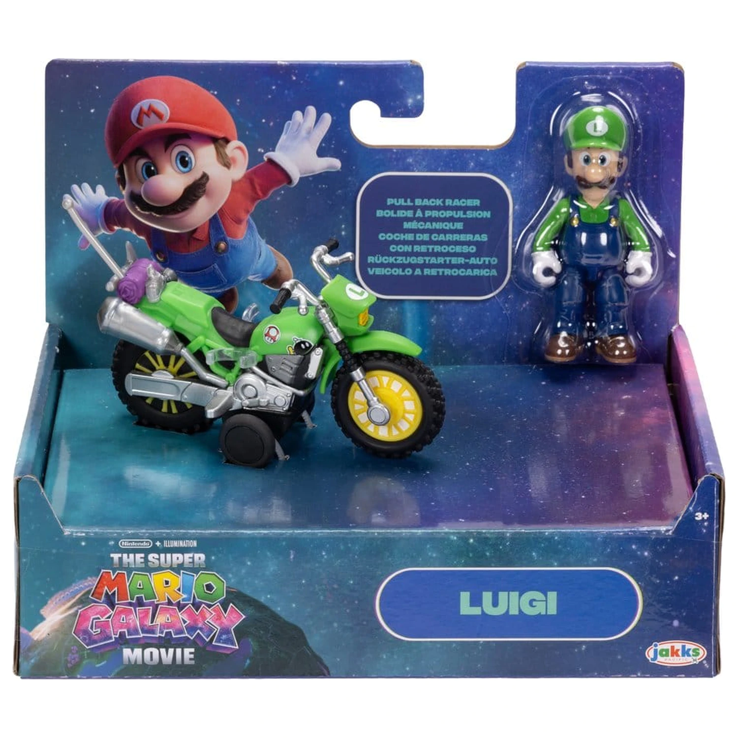 The Super Mario Galaxy Movie Actionfigur mit Rückziehmotorrad Luigi 6 cm Produktfoto