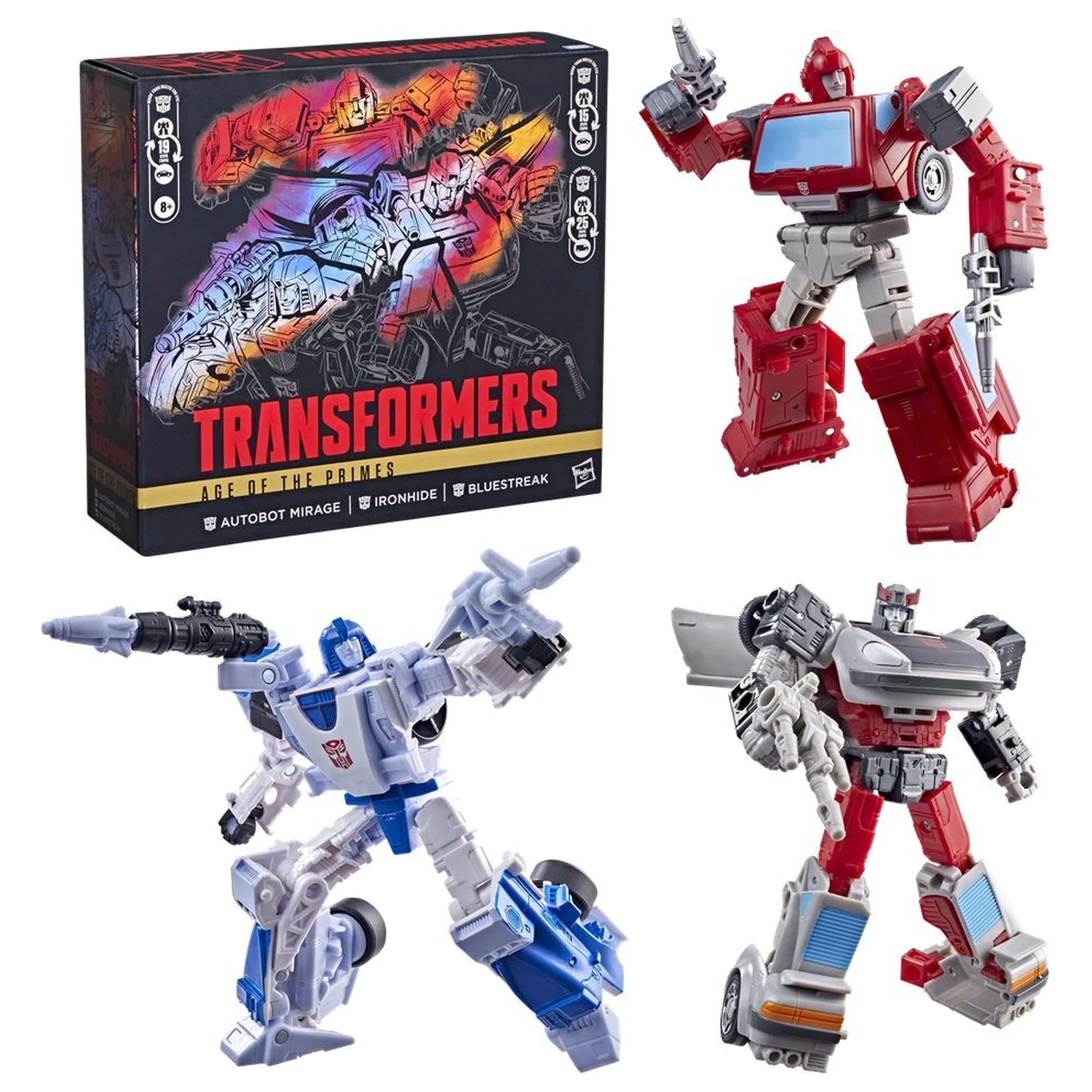 Transformers Age of the Primes Atobot Mirage & Ironhide & Bluestreak Set 3 Figuren 13-15 cm Produktfoto
