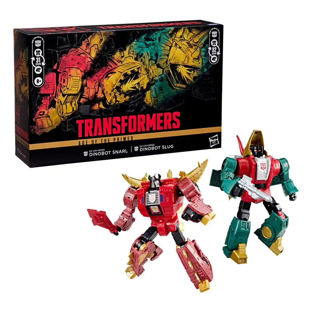 Transformers Age of the Primes Leader Class Actionfigur G2 Universe Dinobots Snarl & Slug 19 cm Produktfoto