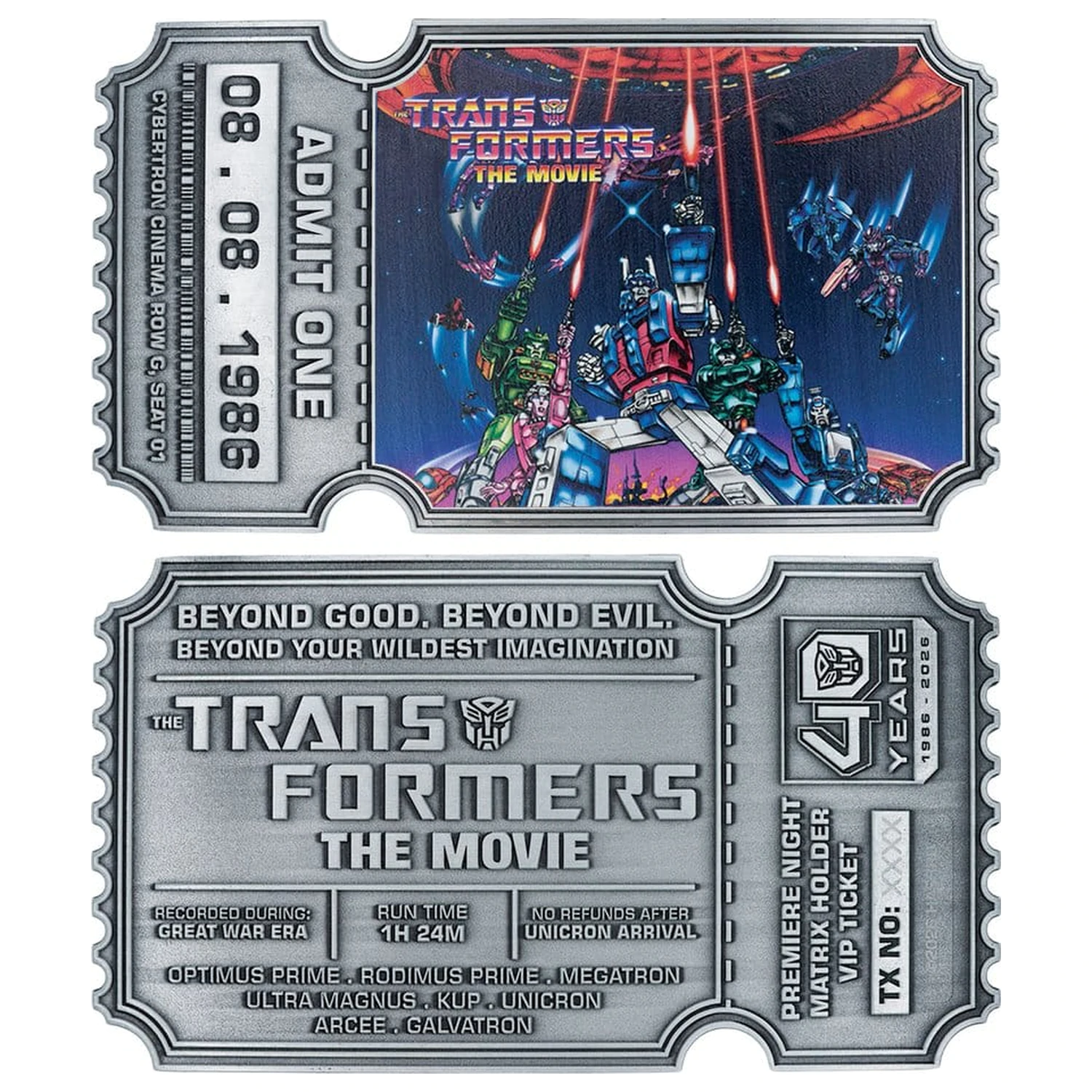 Transformers Replica The Movie 40th Anniversary Film Eintrittskarte Limitierte Edition 9 x 16 cm Produktfoto