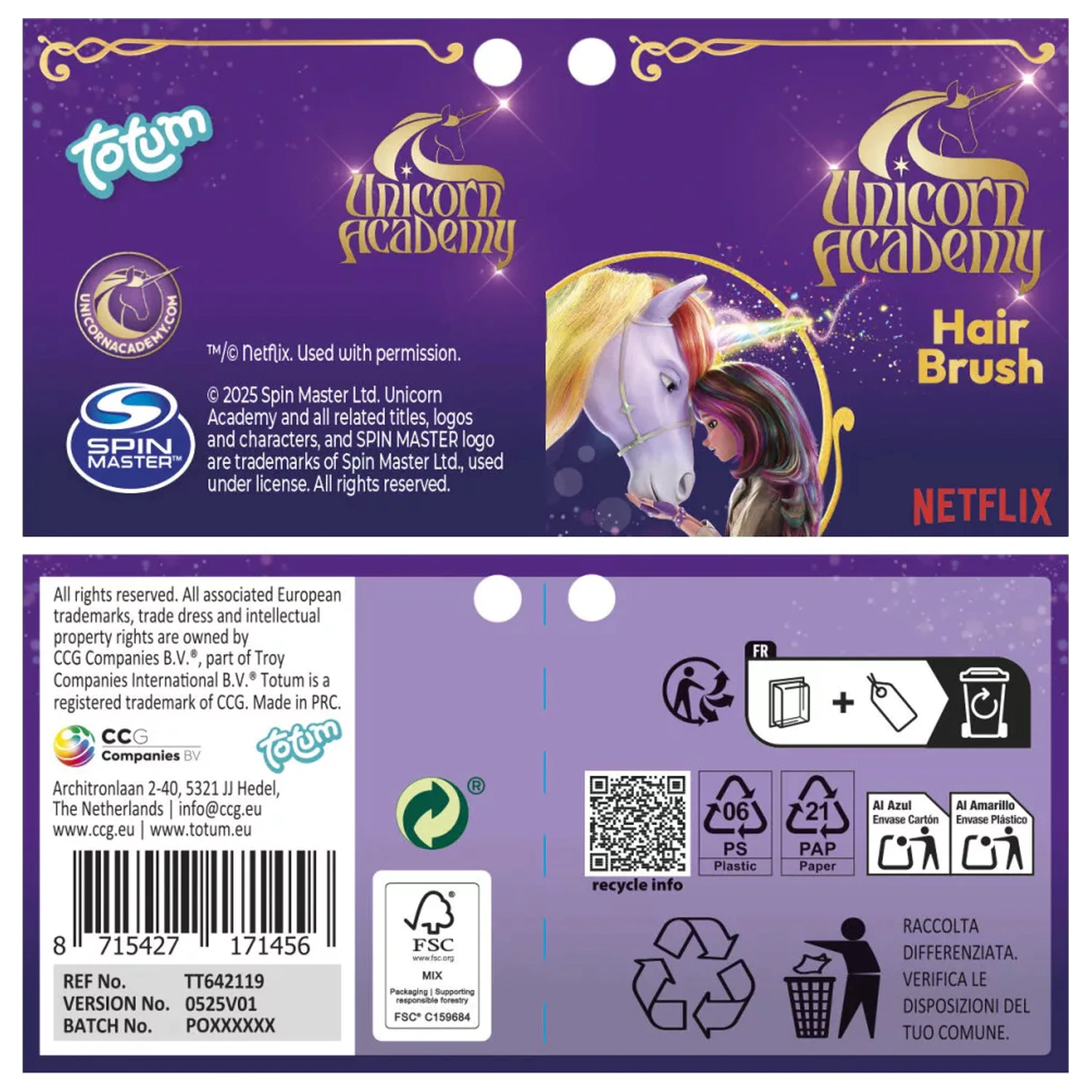 Unicorn Academy Star Glitter Haarbürste, Kamm 18 cm Produktfoto
