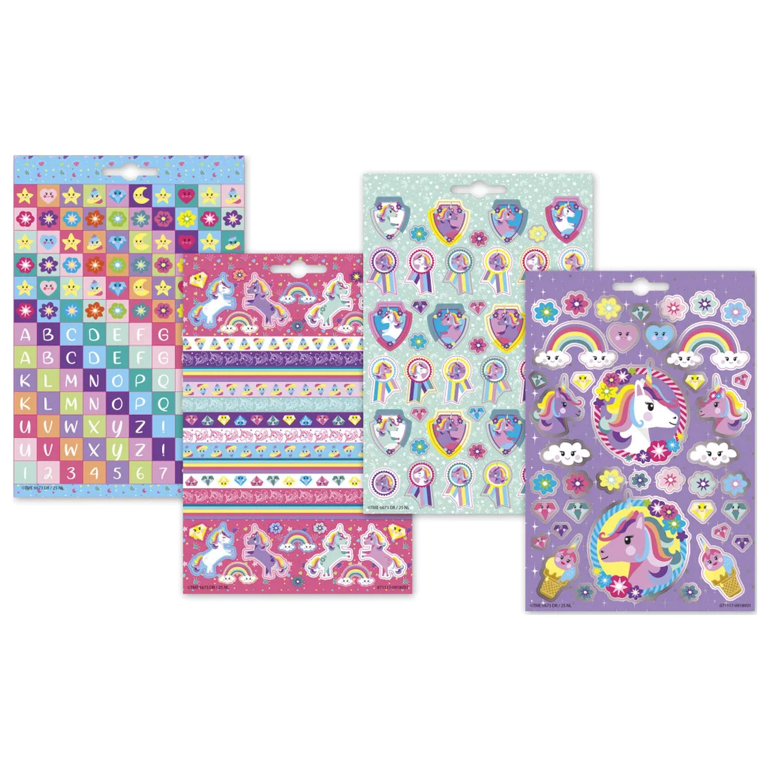 Unicorn Flower Aufkleber Set 4 Blätter Produktfoto