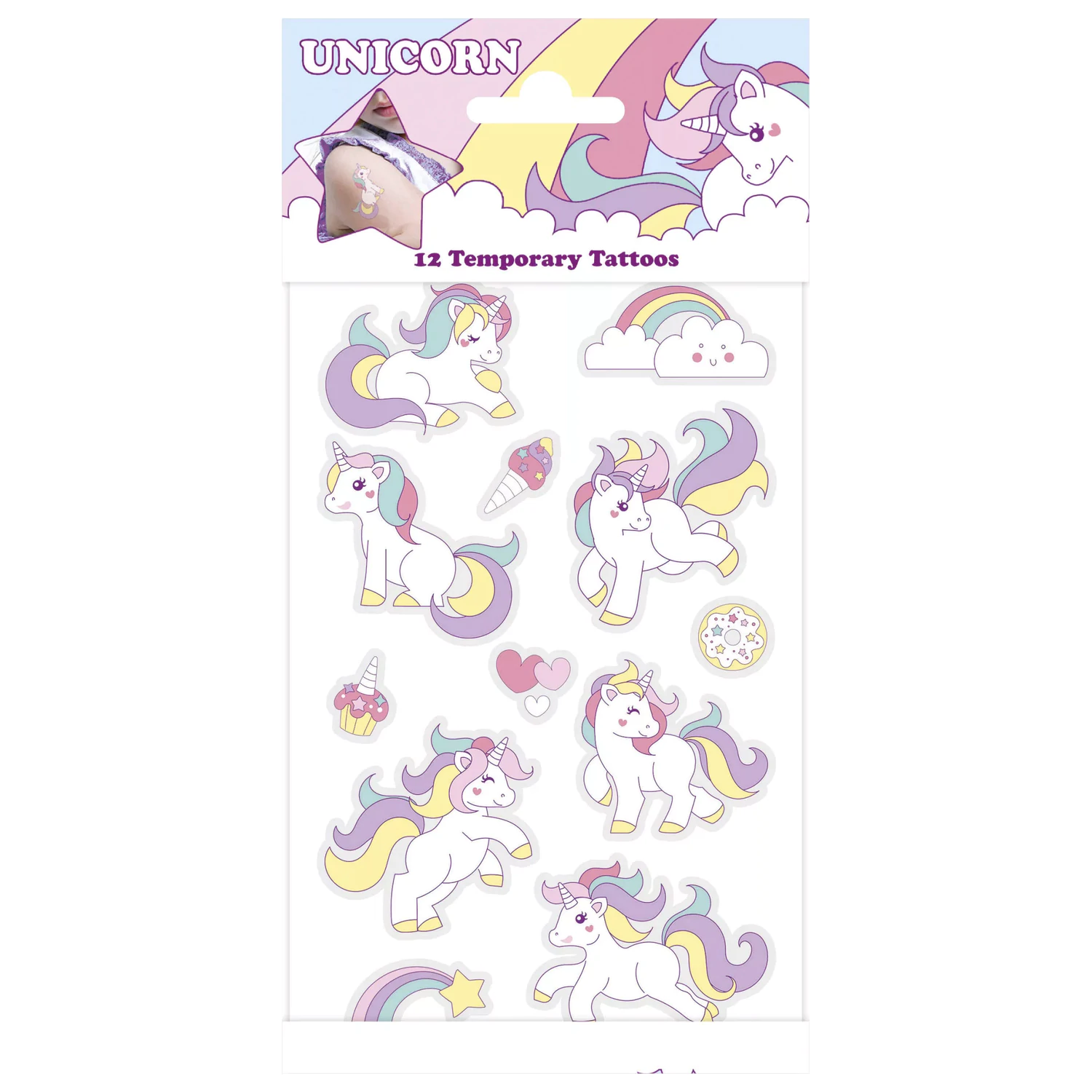 Unicorn Pastel Tattoo 12er-Pack Produktfoto